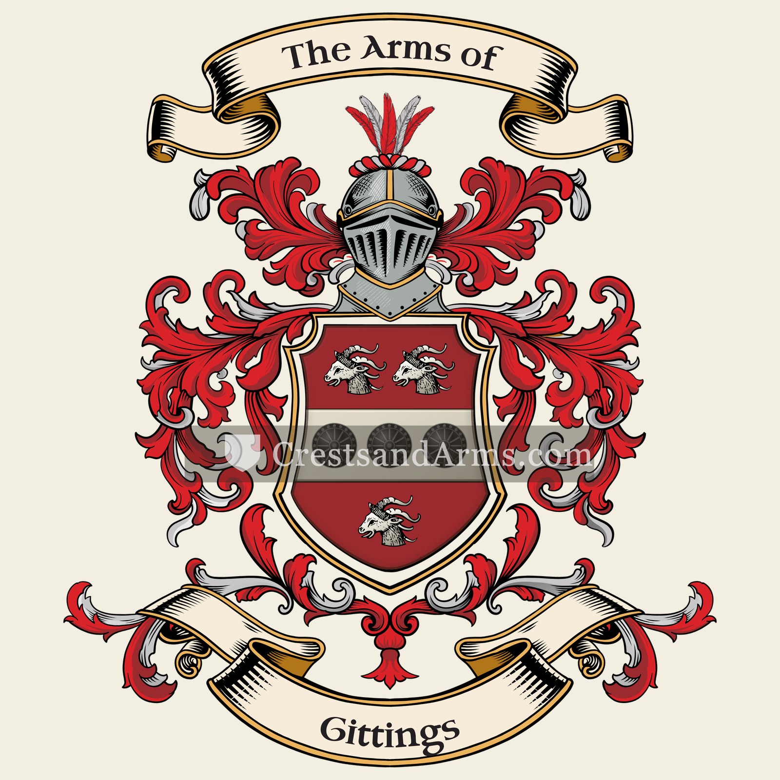 The Gittings coat of arms, drawn from the recorded blazon
