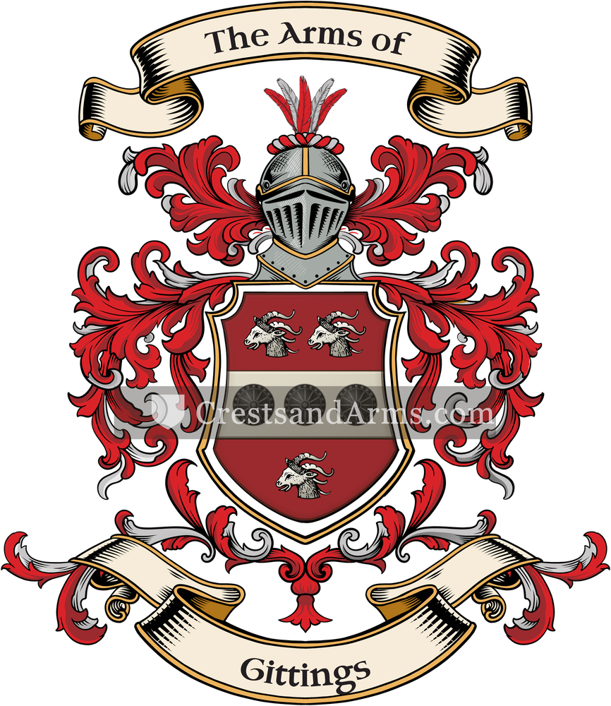 The Gittings coat of arms, drawn from the recorded blazon