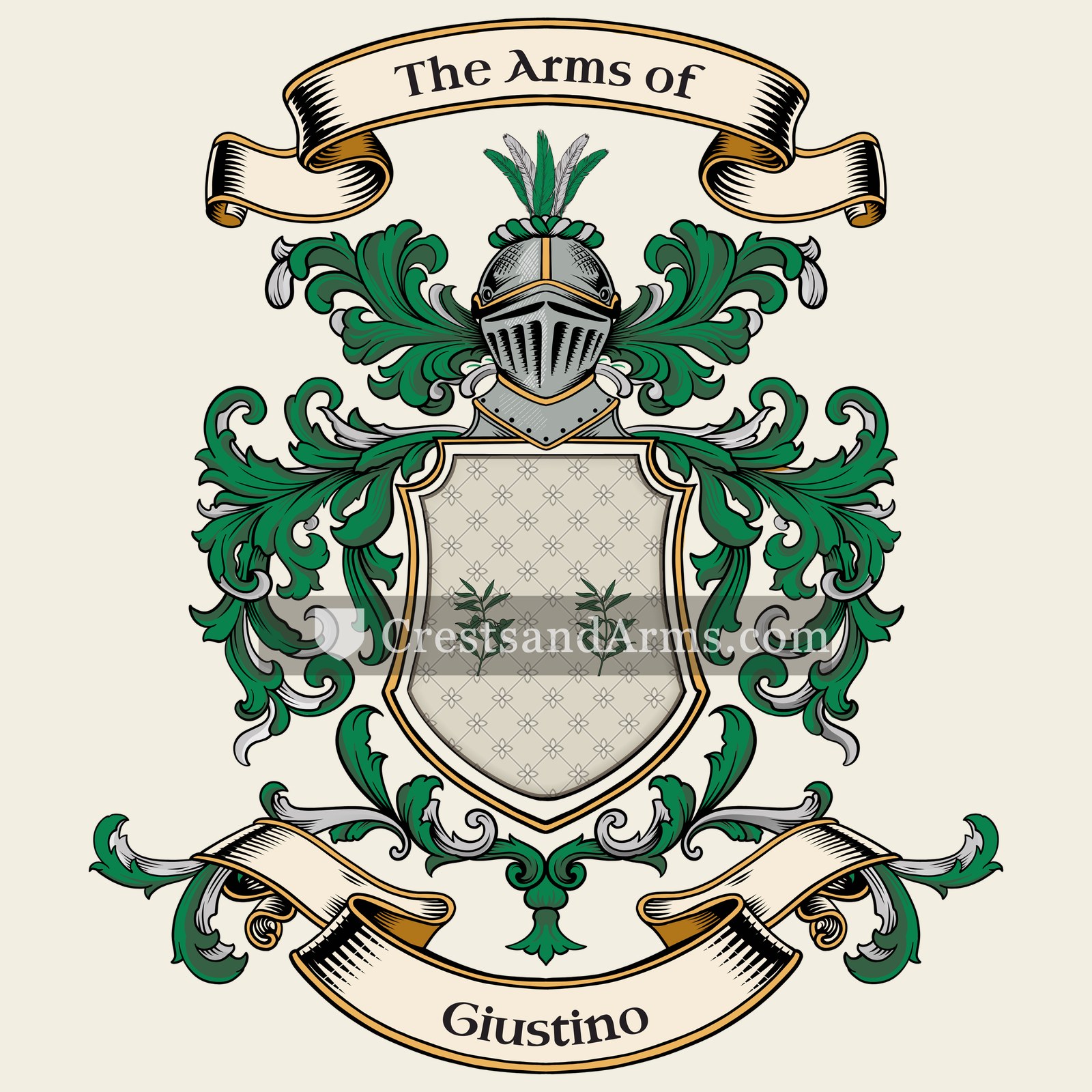 The Giustino coat of arms, drawn from the recorded blazon