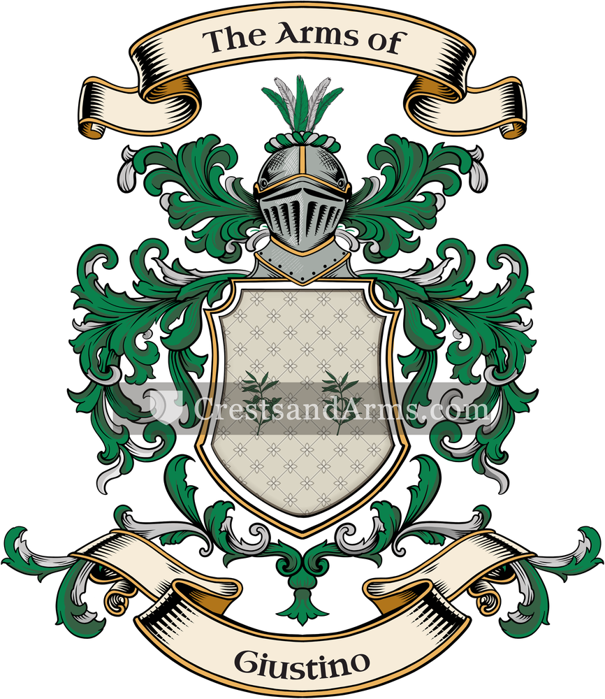 The Giustino coat of arms, drawn from the recorded blazon
