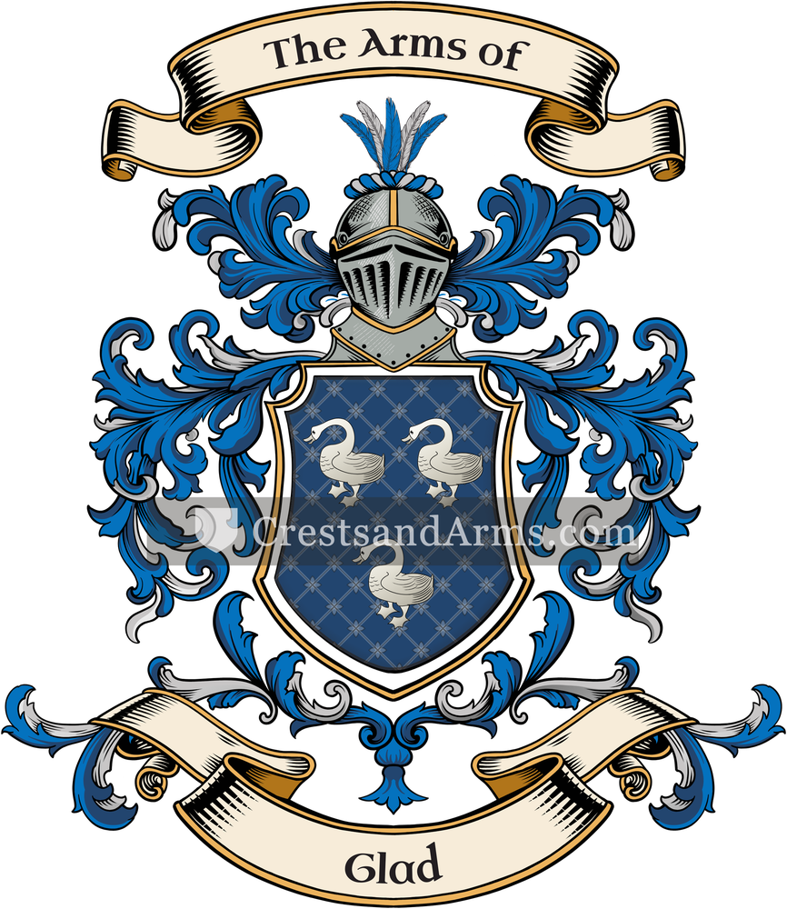 The Glad coat of arms, drawn from the recorded blazon