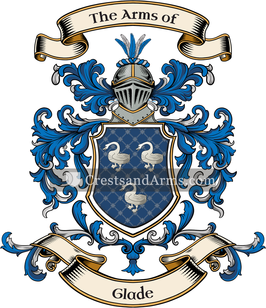The Glade coat of arms, drawn from the recorded blazon
