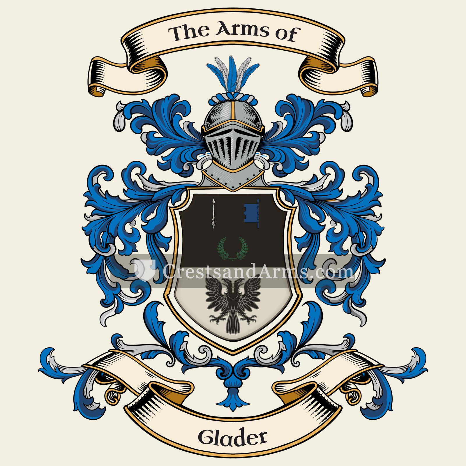 The Glader coat of arms, drawn from the recorded blazon