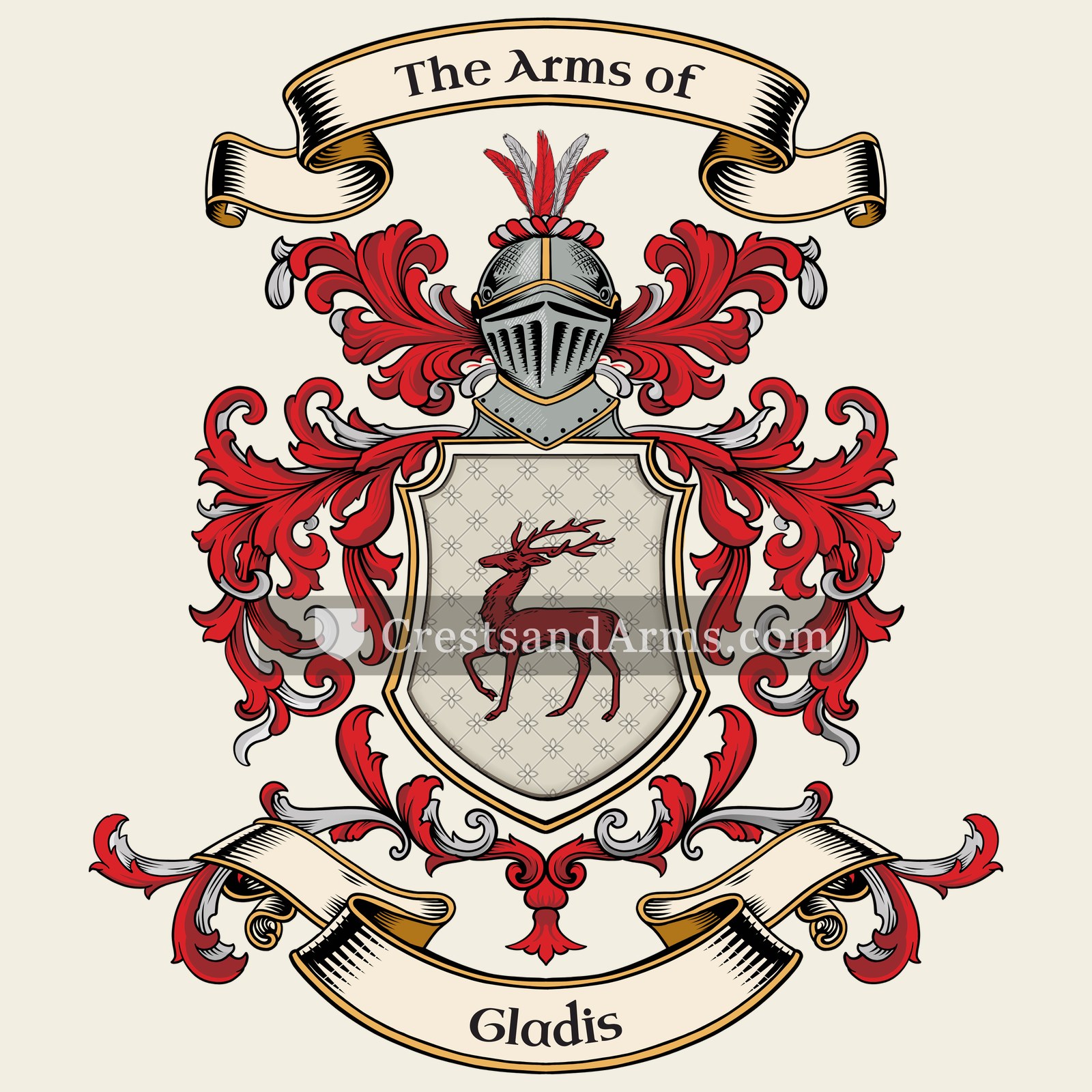 The Gladis coat of arms, drawn from the recorded blazon