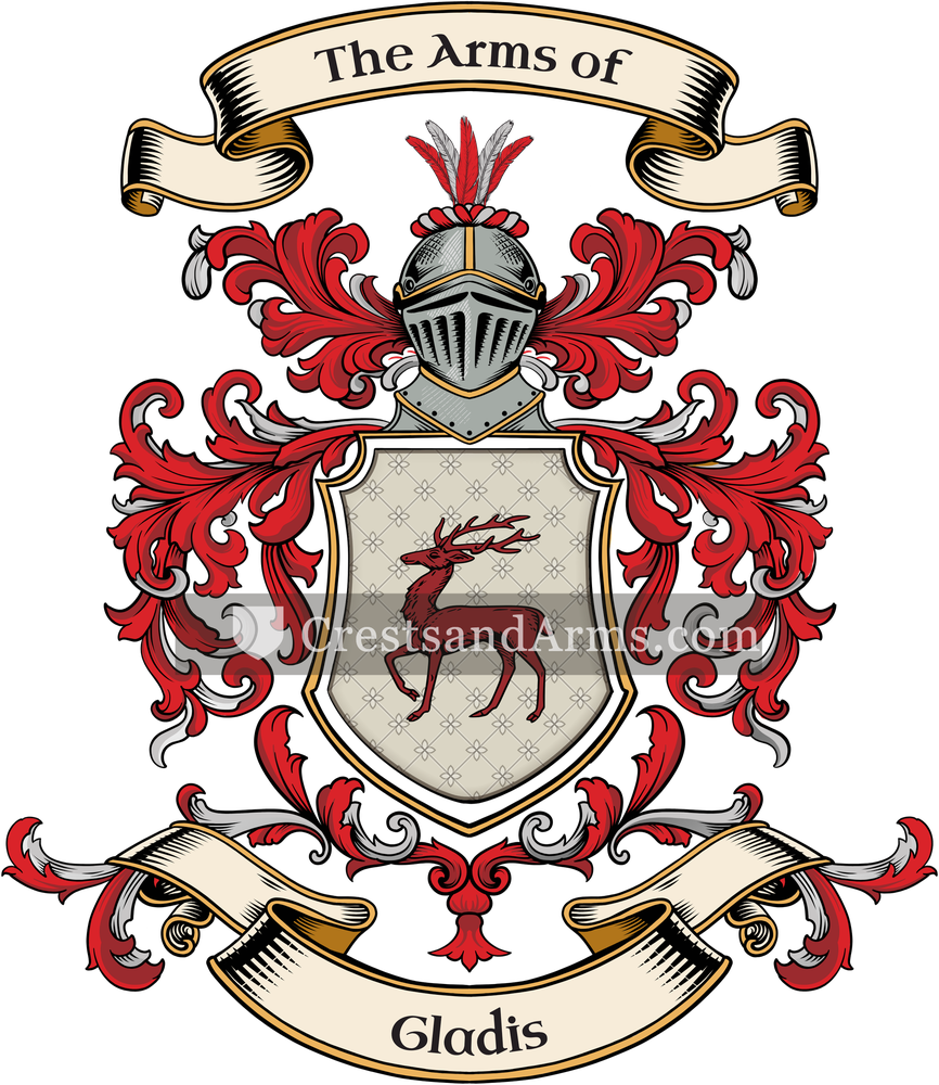 The Gladis coat of arms, drawn from the recorded blazon