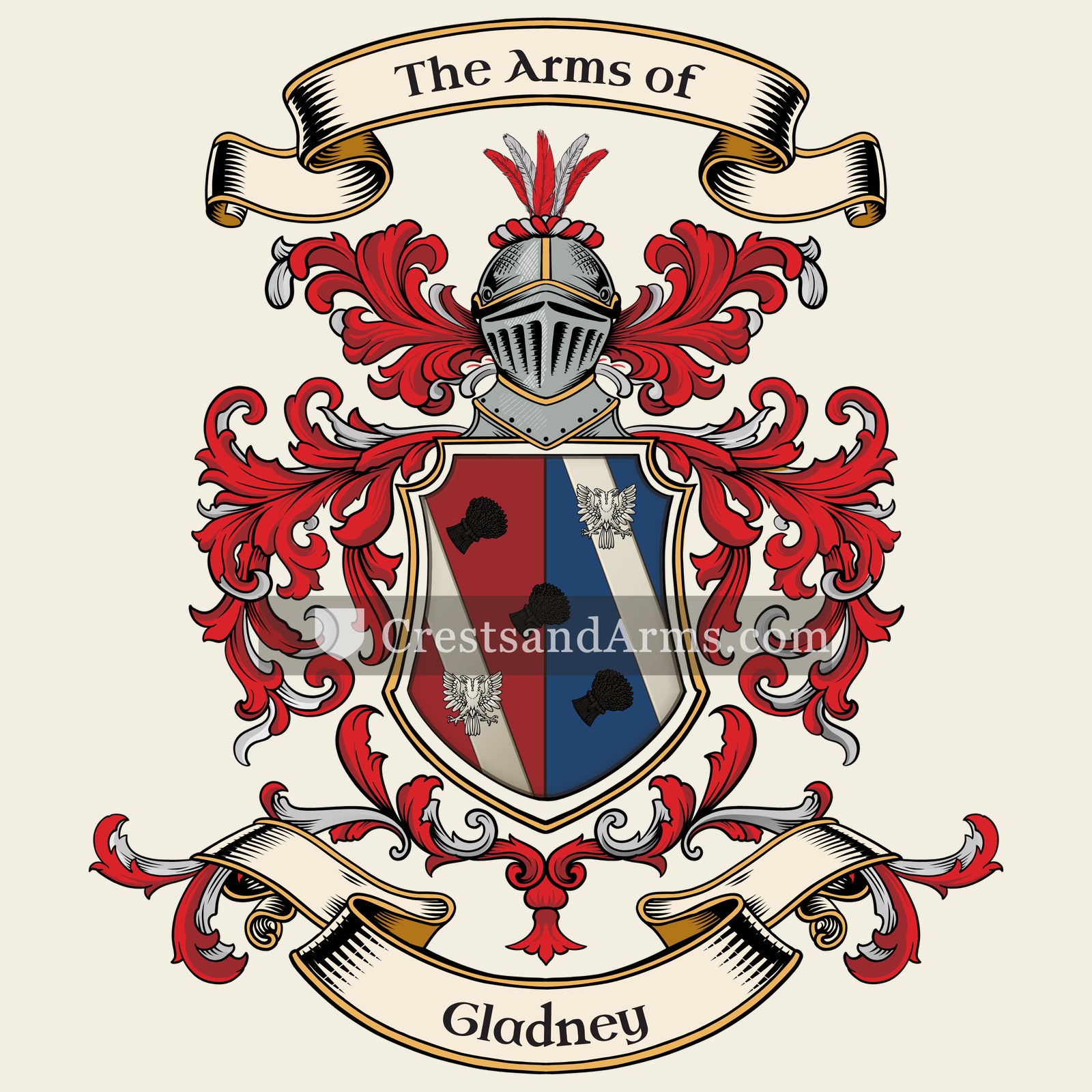 The Gladney coat of arms, drawn from the recorded blazon
