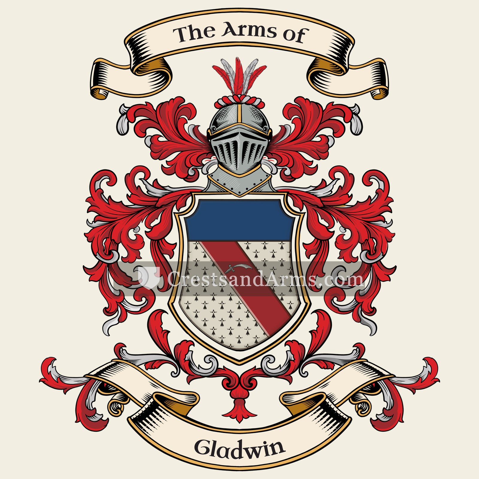 The Gladwin coat of arms, drawn from the recorded blazon