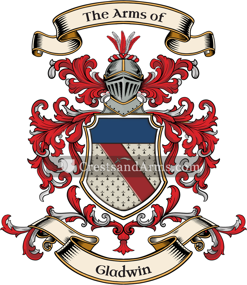 The Gladwin coat of arms, drawn from the recorded blazon