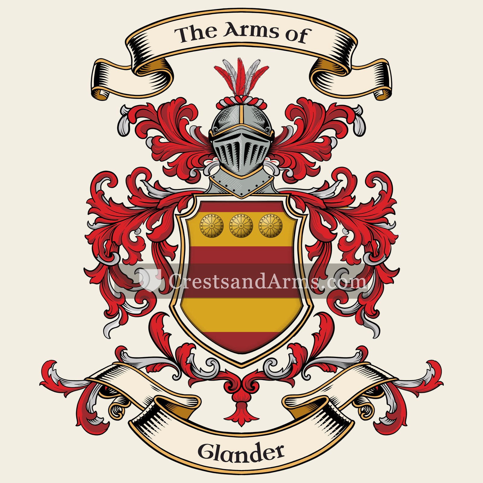 The Glander coat of arms, drawn from the recorded blazon