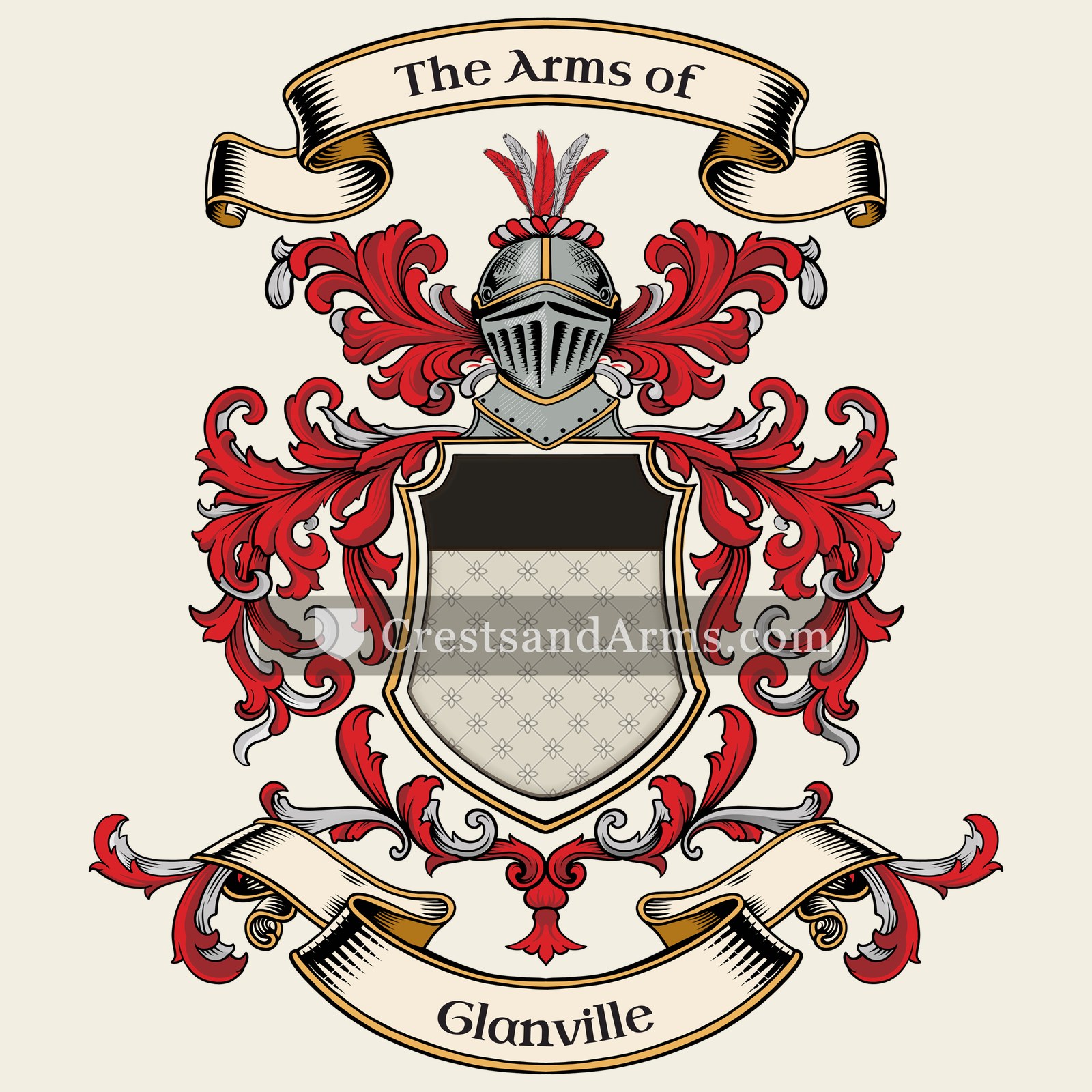 The Glanville coat of arms, drawn from the recorded blazon