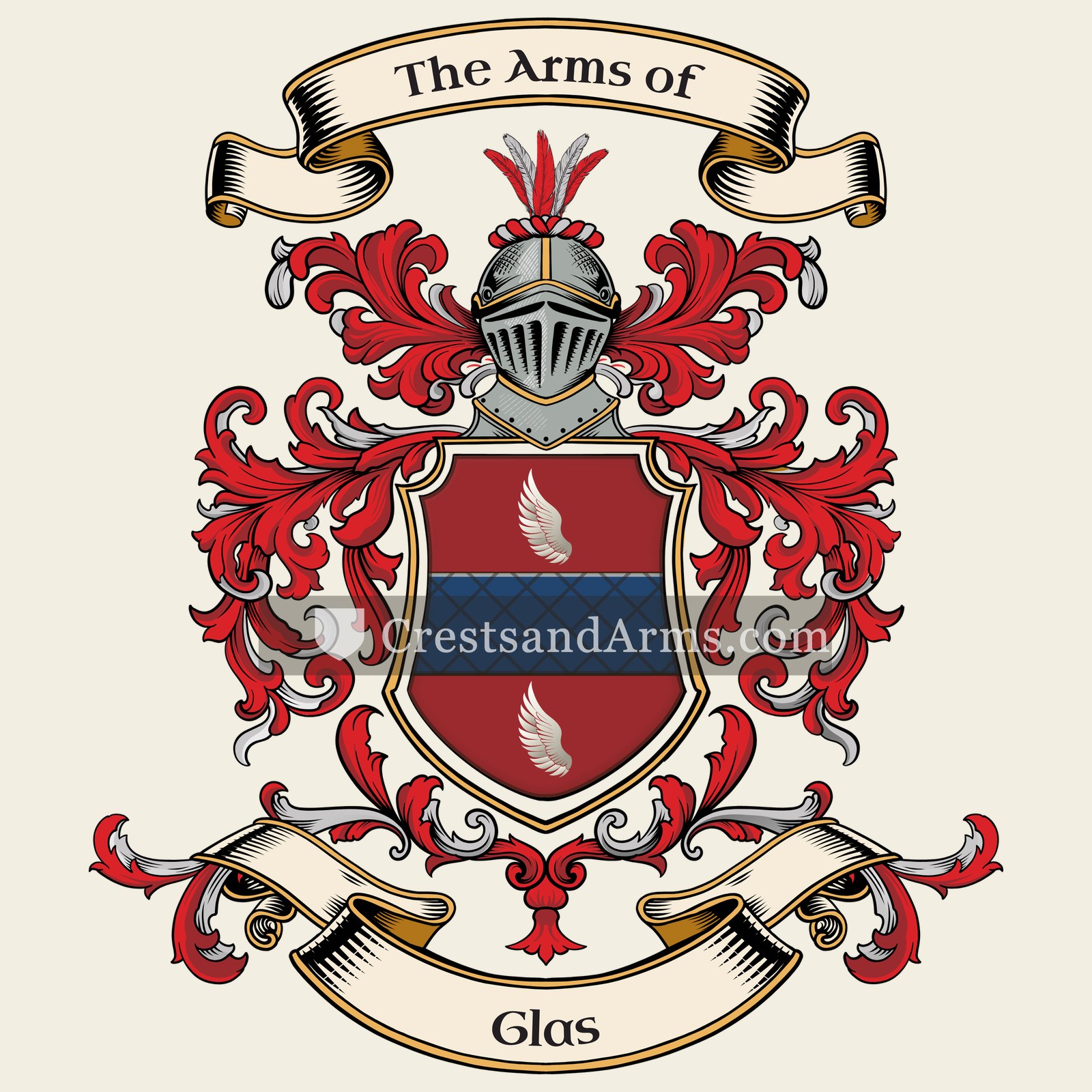 The Glas coat of arms, drawn from the recorded blazon