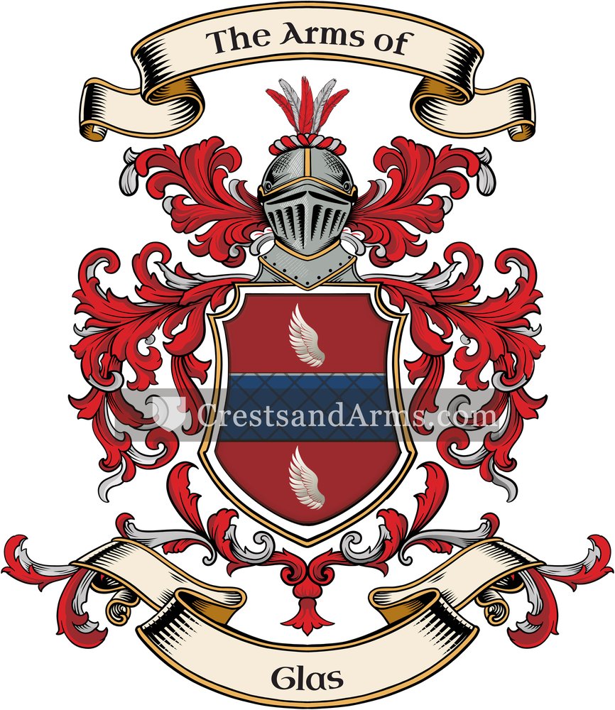 The Glas coat of arms, drawn from the recorded blazon