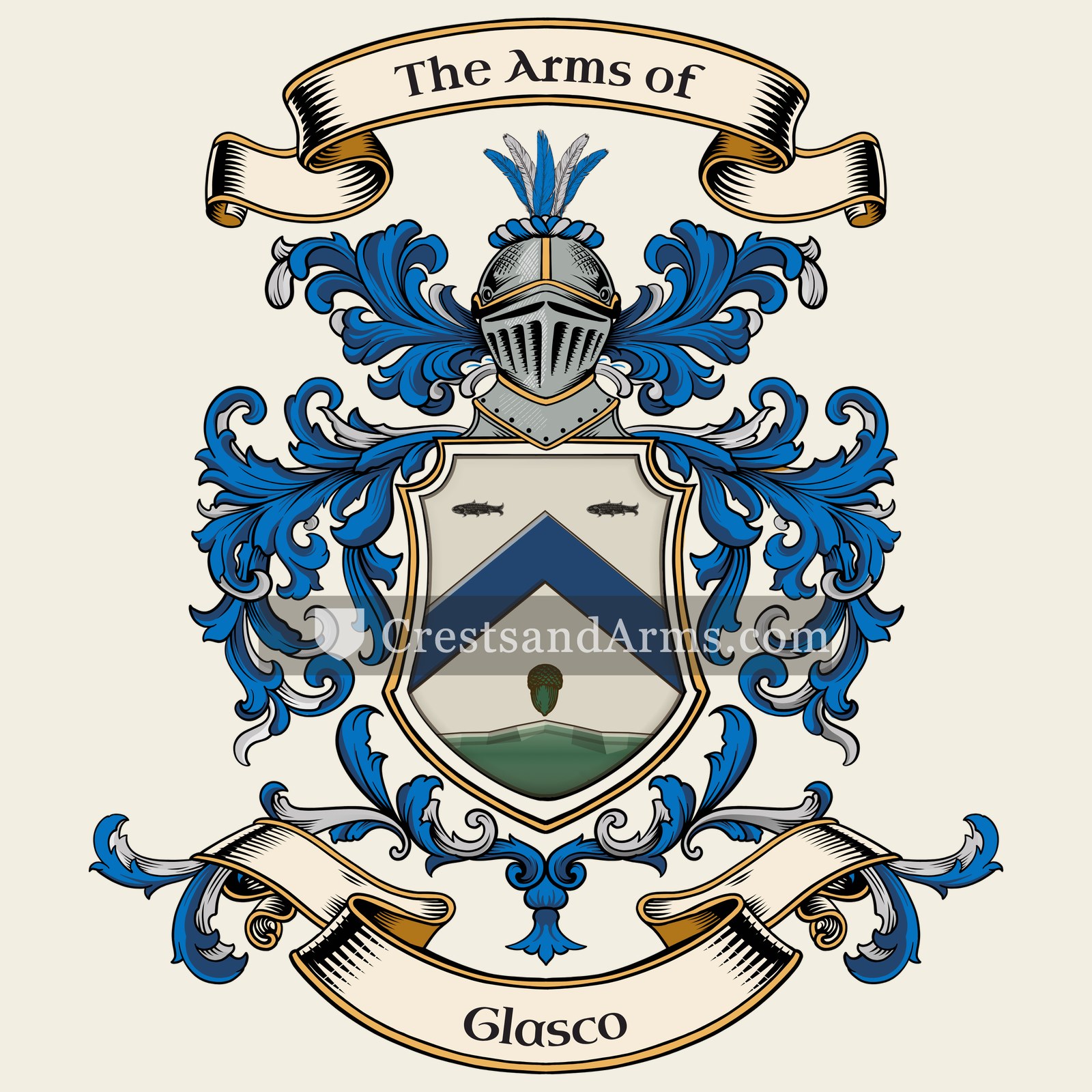 The Glasco coat of arms, drawn from the recorded blazon
