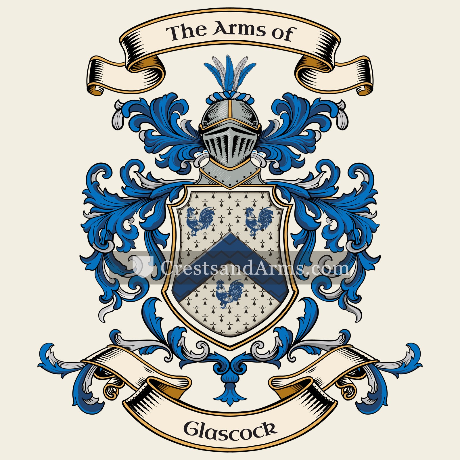 The Glascock coat of arms, drawn from the recorded blazon