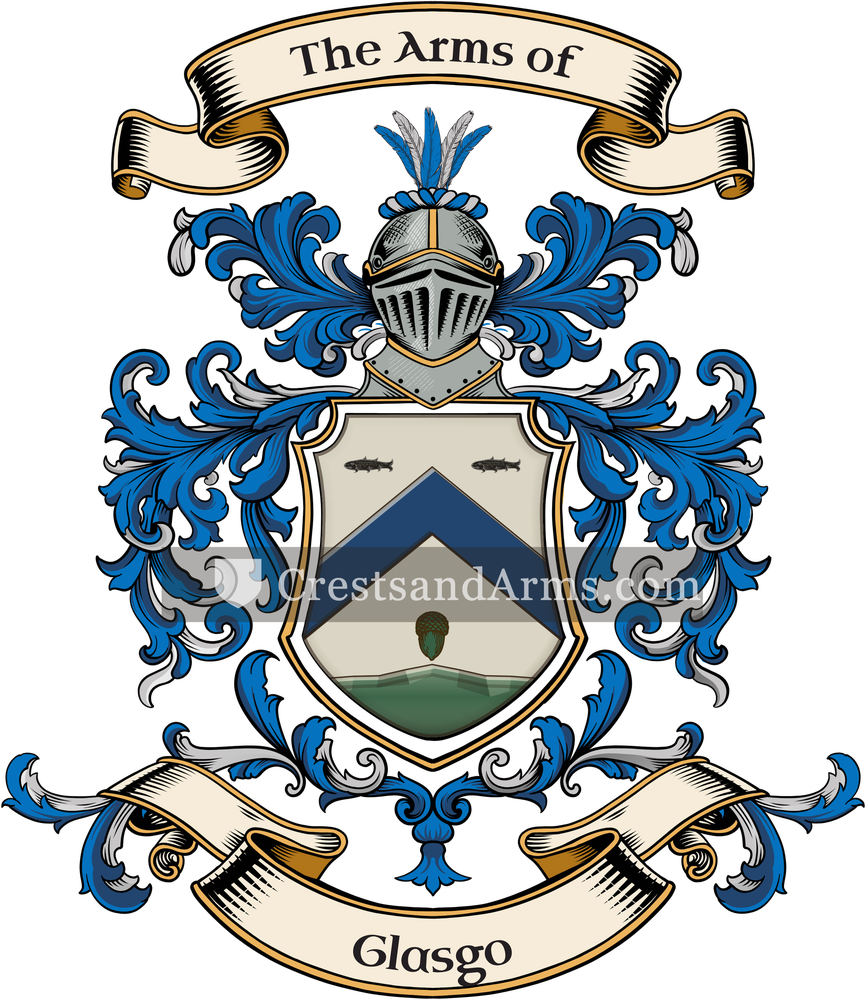 The Glasgo coat of arms, drawn from the recorded blazon