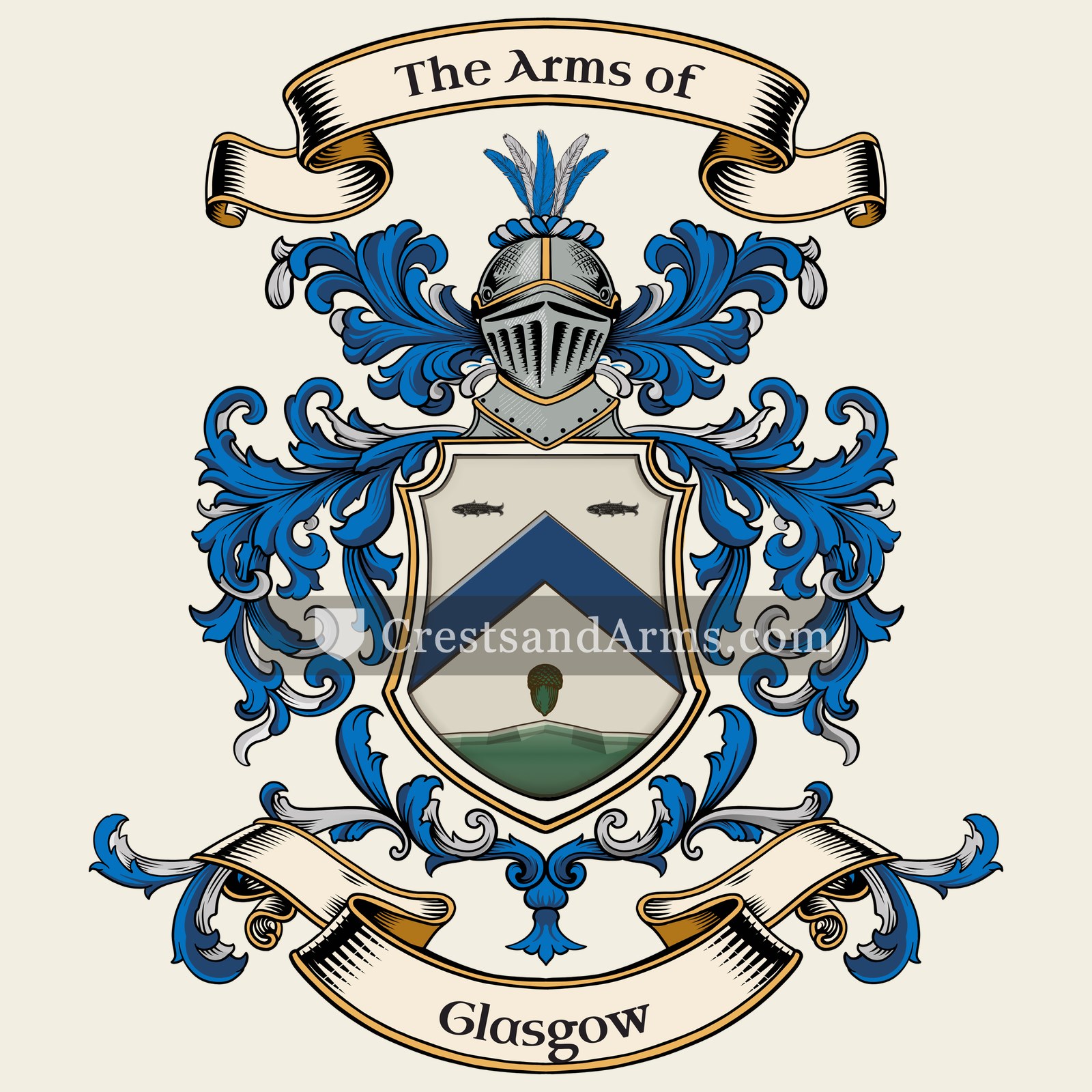 The Glasgow coat of arms, drawn from the recorded blazon