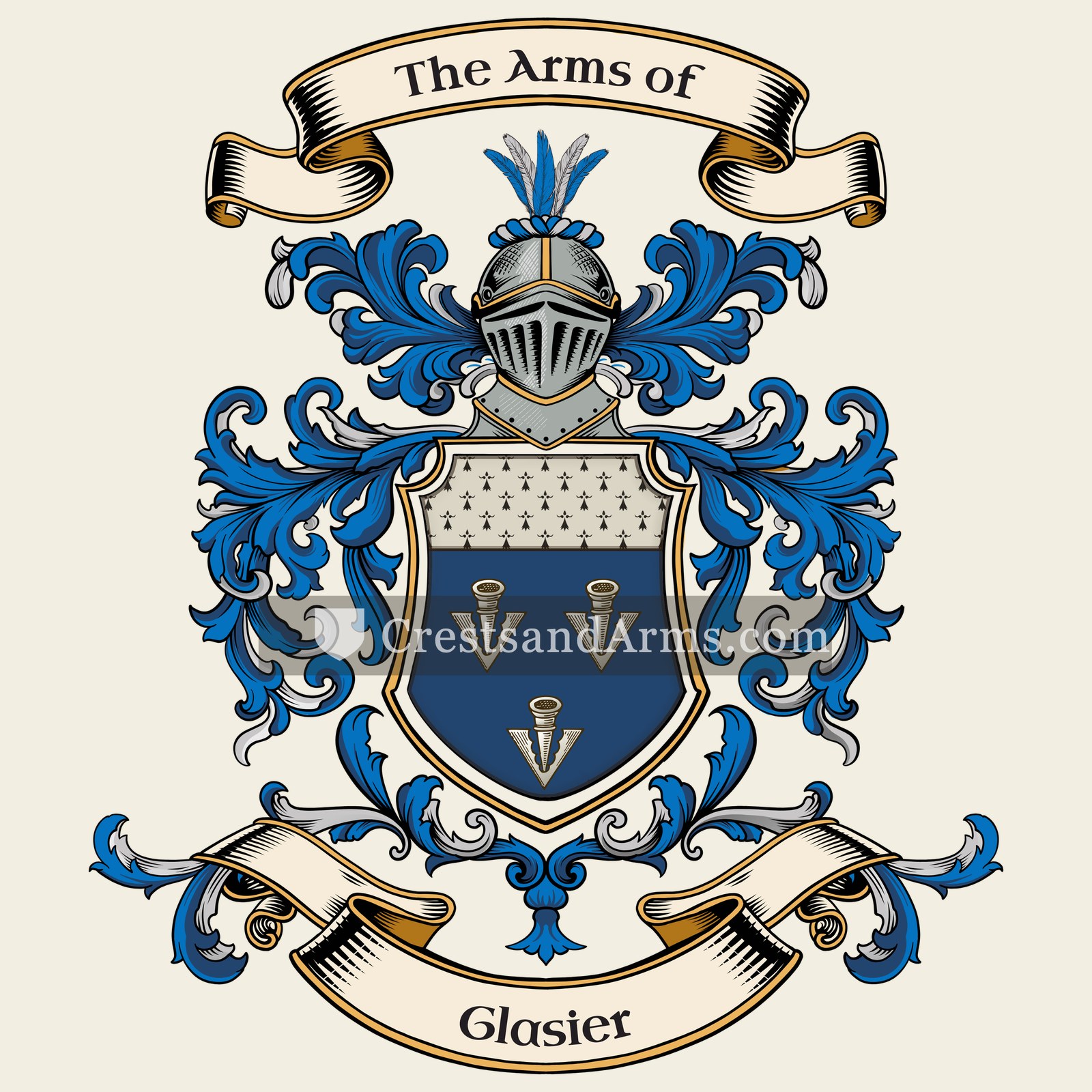 The Glasier coat of arms, drawn from the recorded blazon
