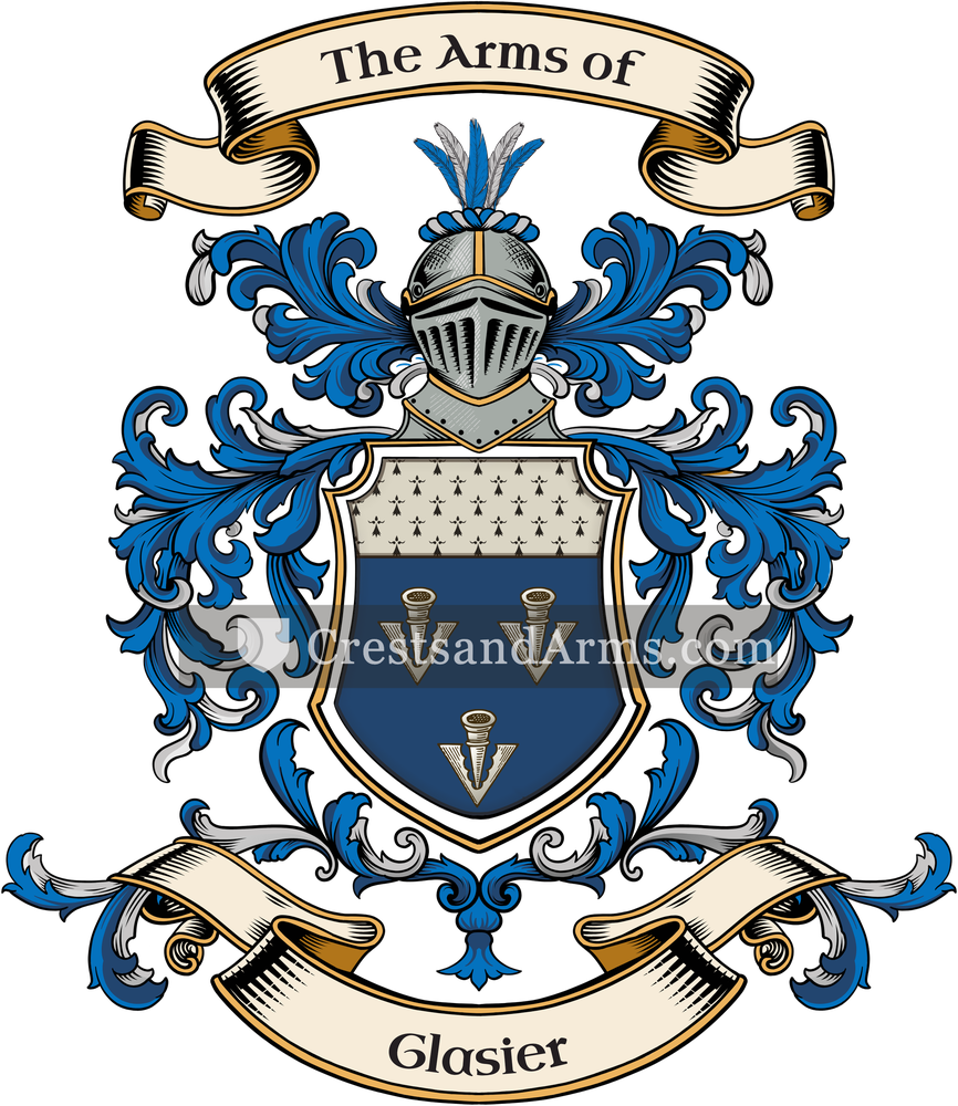 The Glasier coat of arms, drawn from the recorded blazon