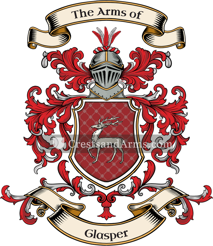 The Glasper coat of arms, drawn from the recorded blazon