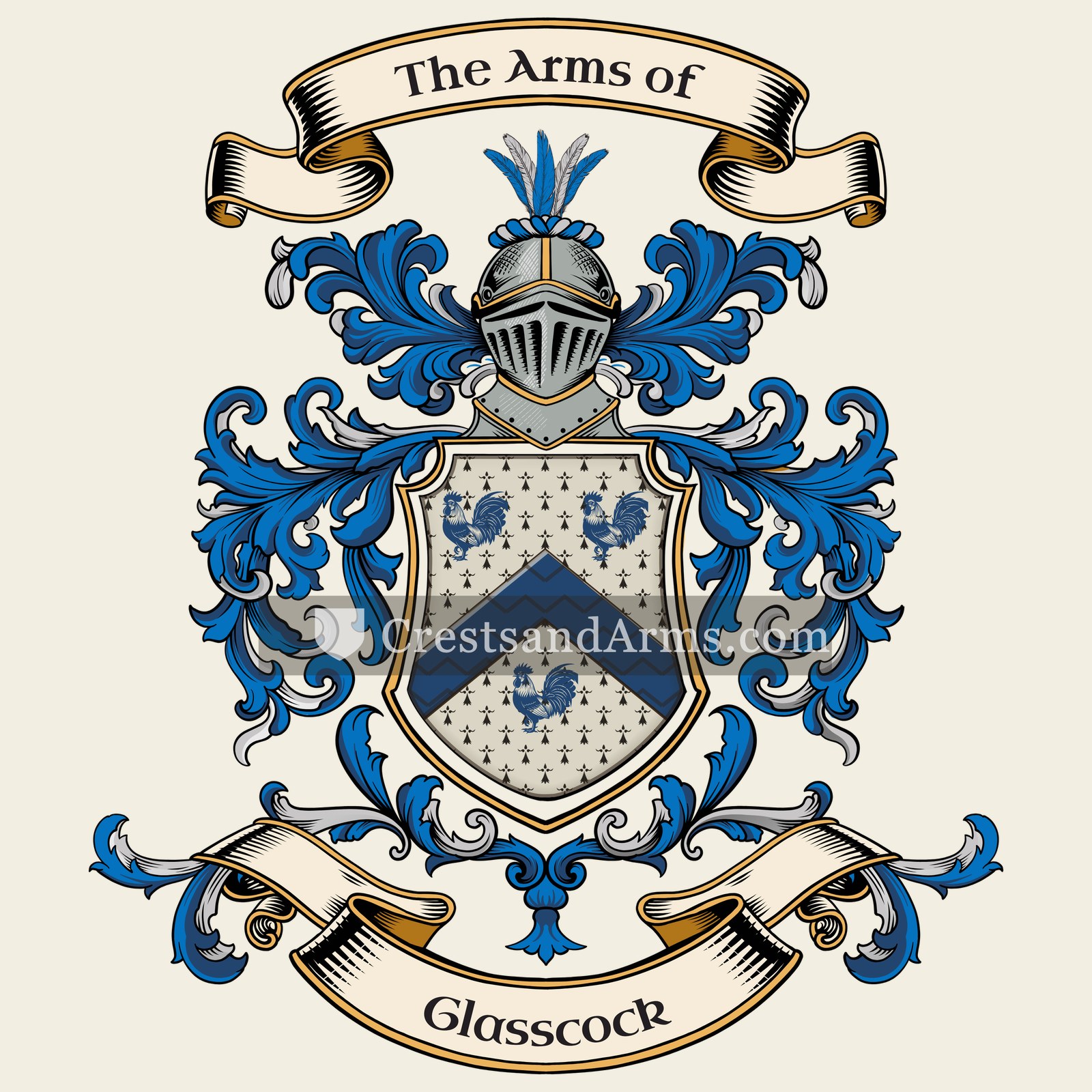 The Glasscock coat of arms, drawn from the recorded blazon