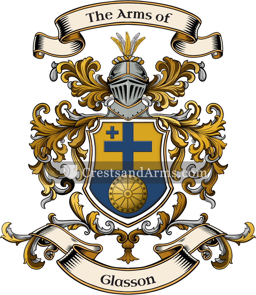 The Glasson coat of arms, drawn from the recorded blazon