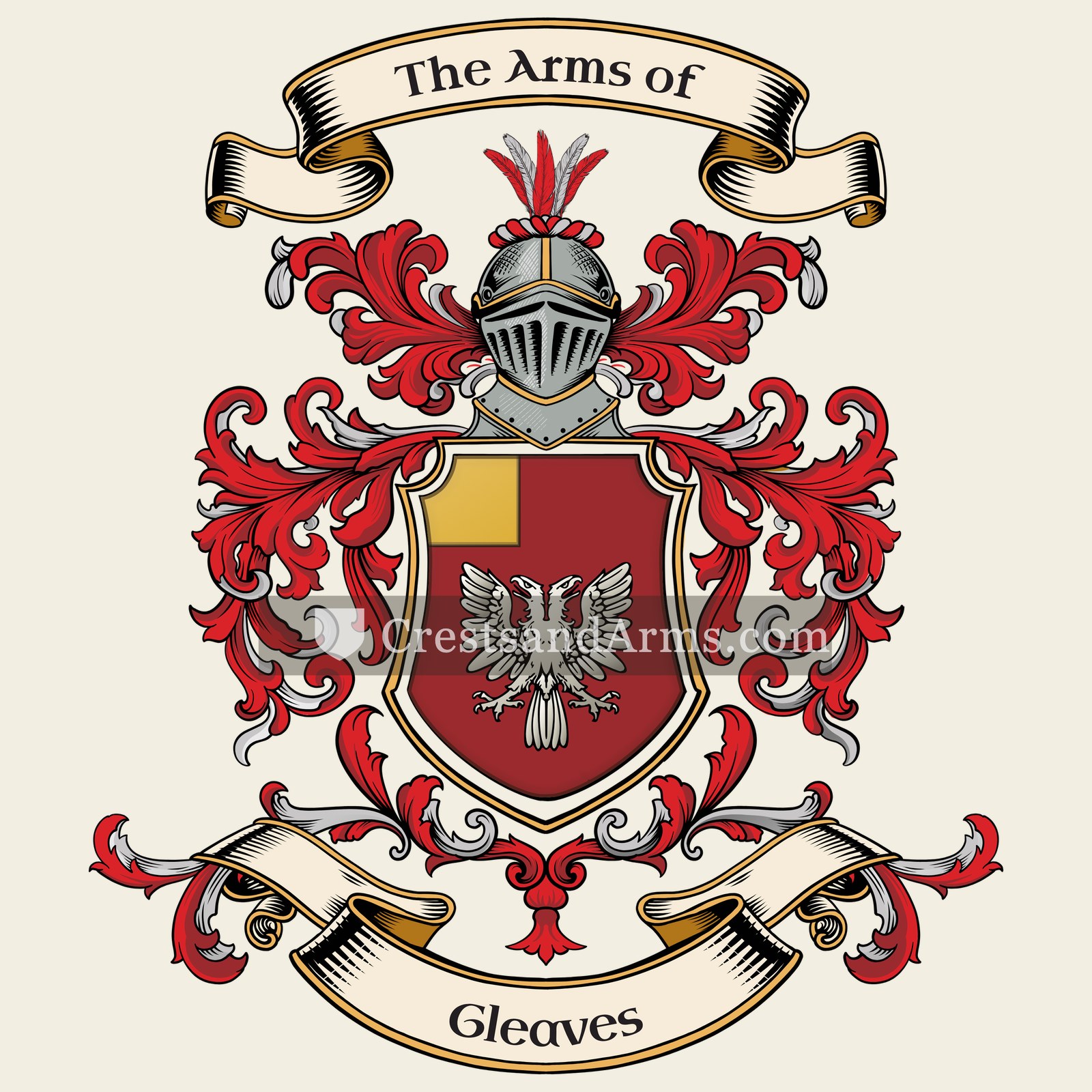The Gleaves coat of arms, drawn from the recorded blazon