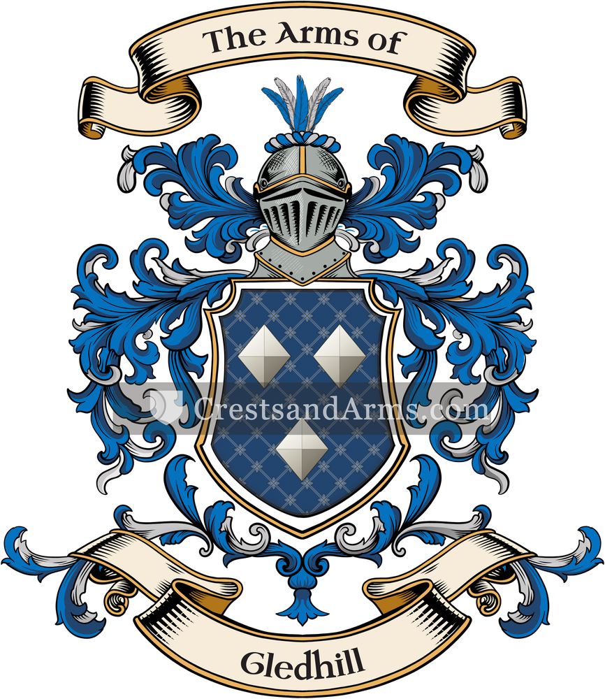 The Gledhill coat of arms, drawn from the recorded blazon