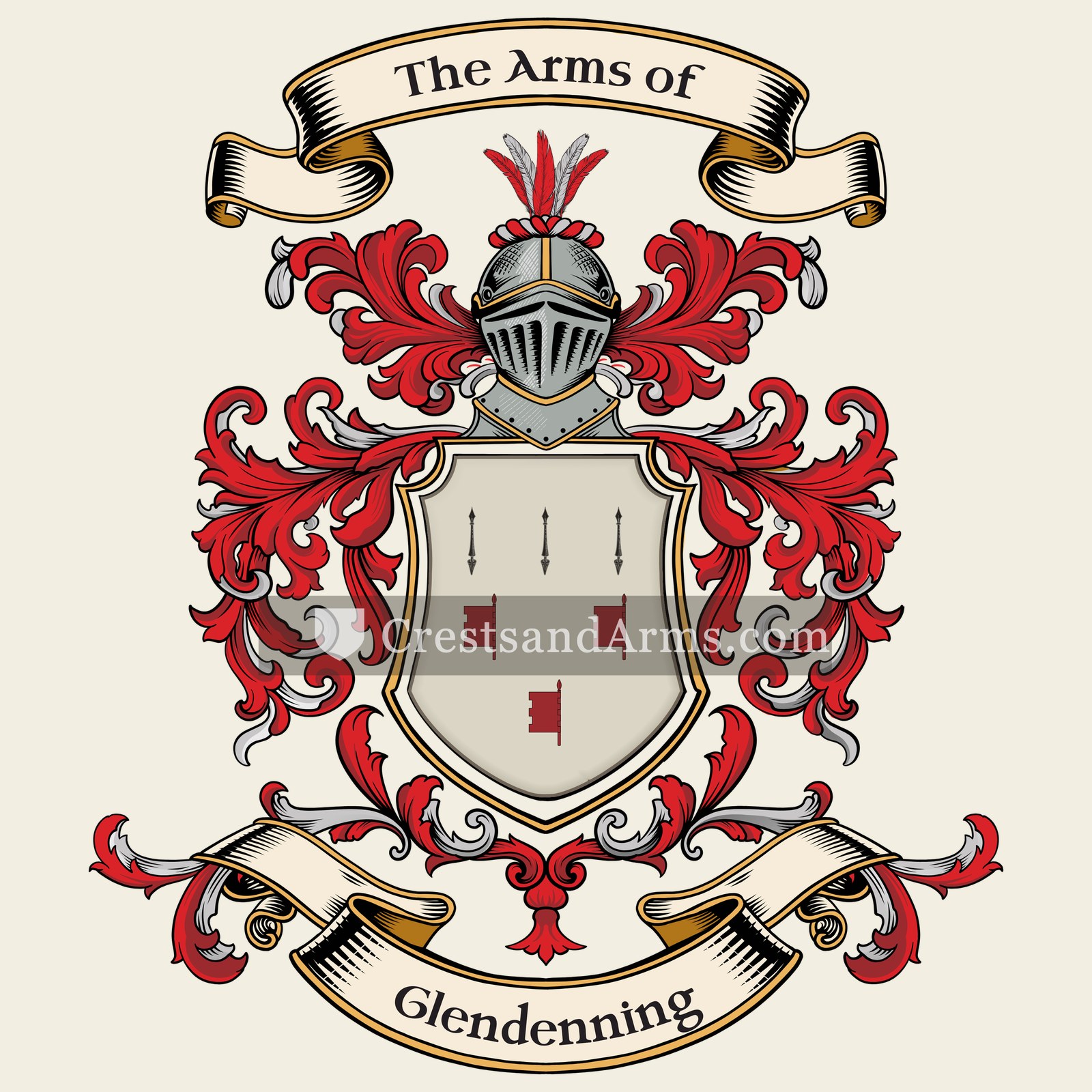 The Glendenning coat of arms, drawn from the recorded blazon