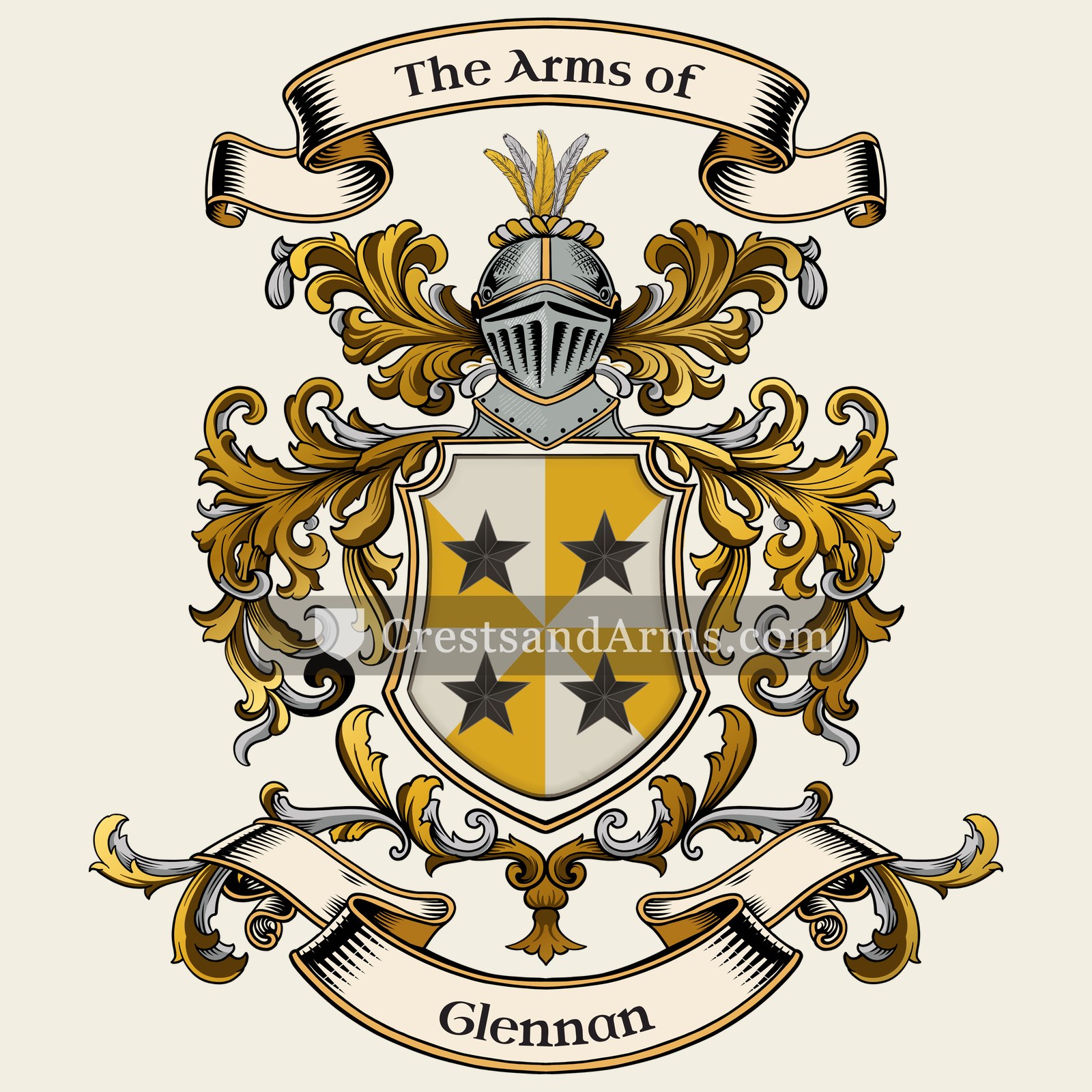 The Glennan coat of arms, drawn from the recorded blazon