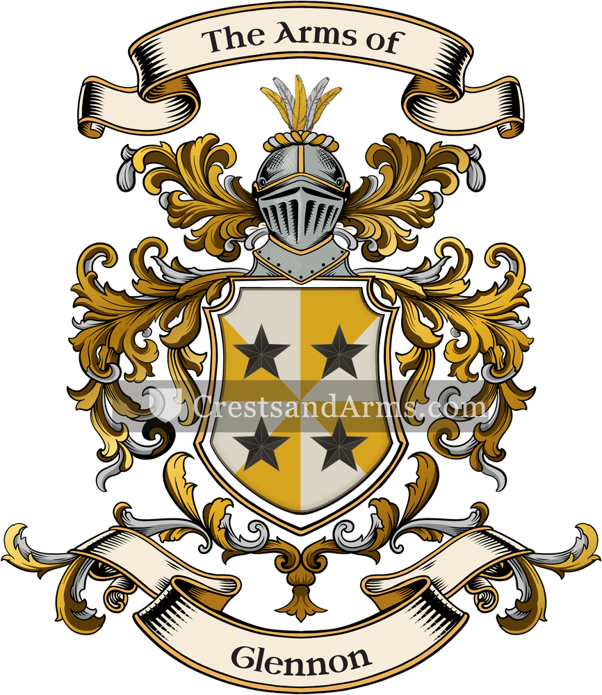 The Glennon coat of arms, drawn from the recorded blazon