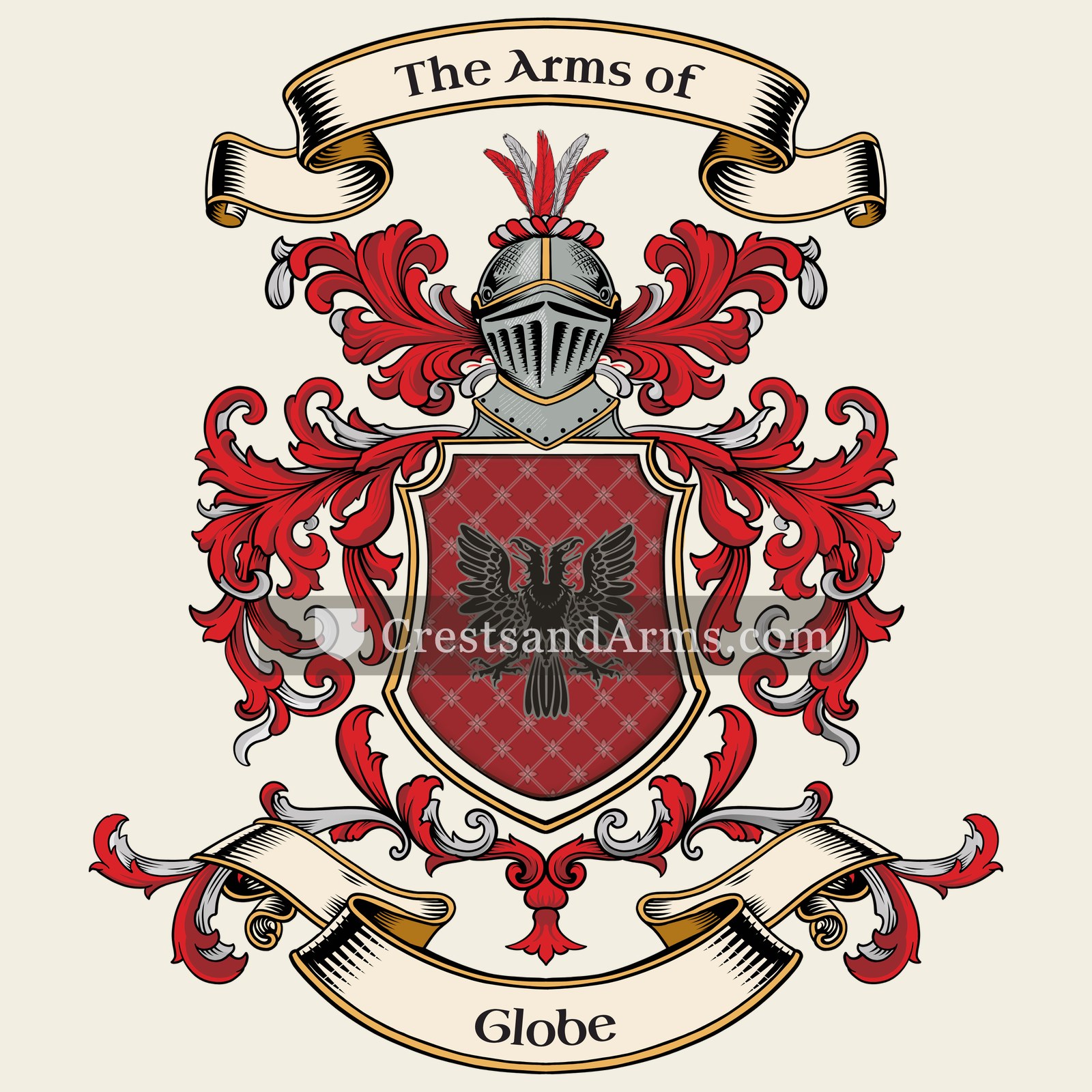 The Globe coat of arms, drawn from the recorded blazon