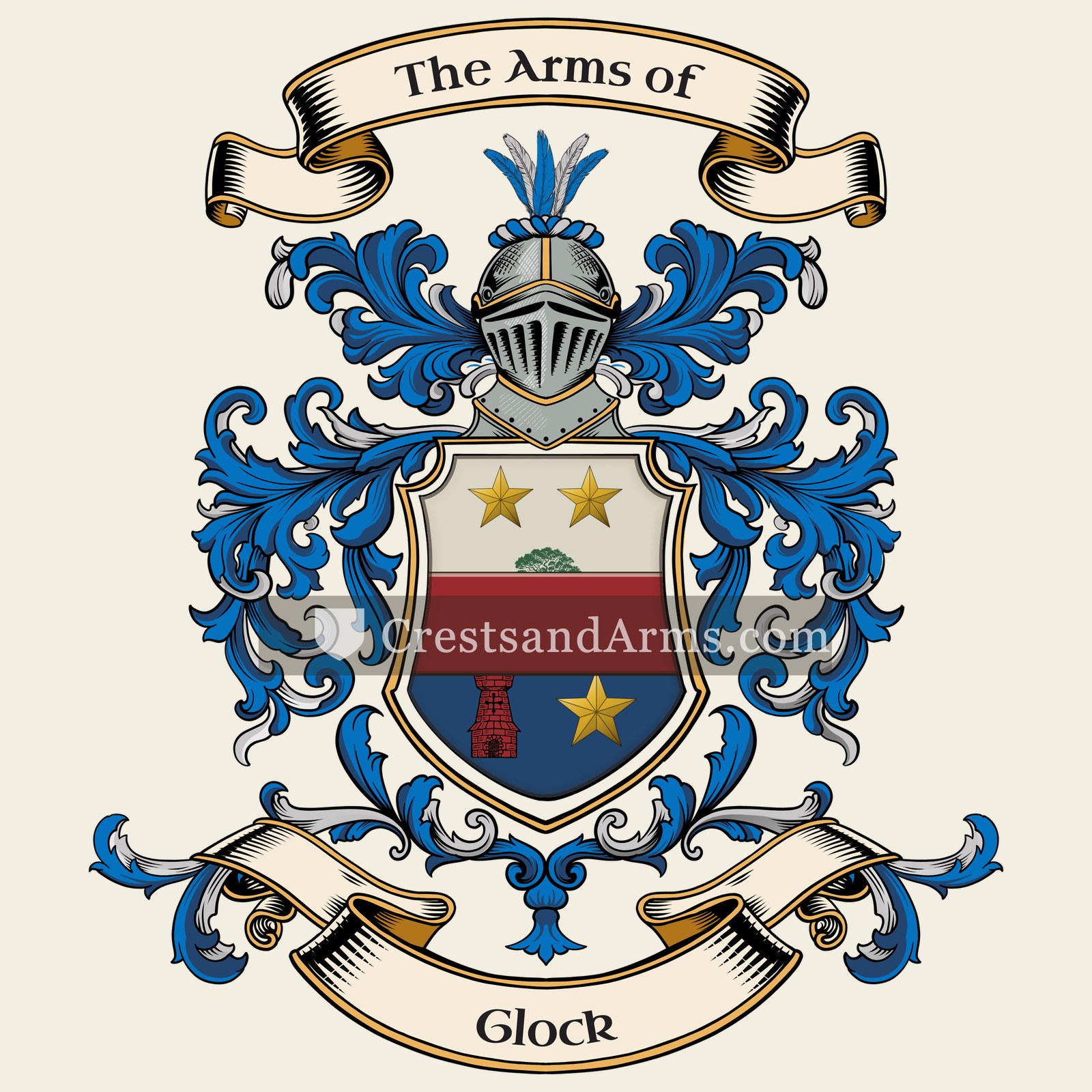 The Glock coat of arms, drawn from the recorded blazon