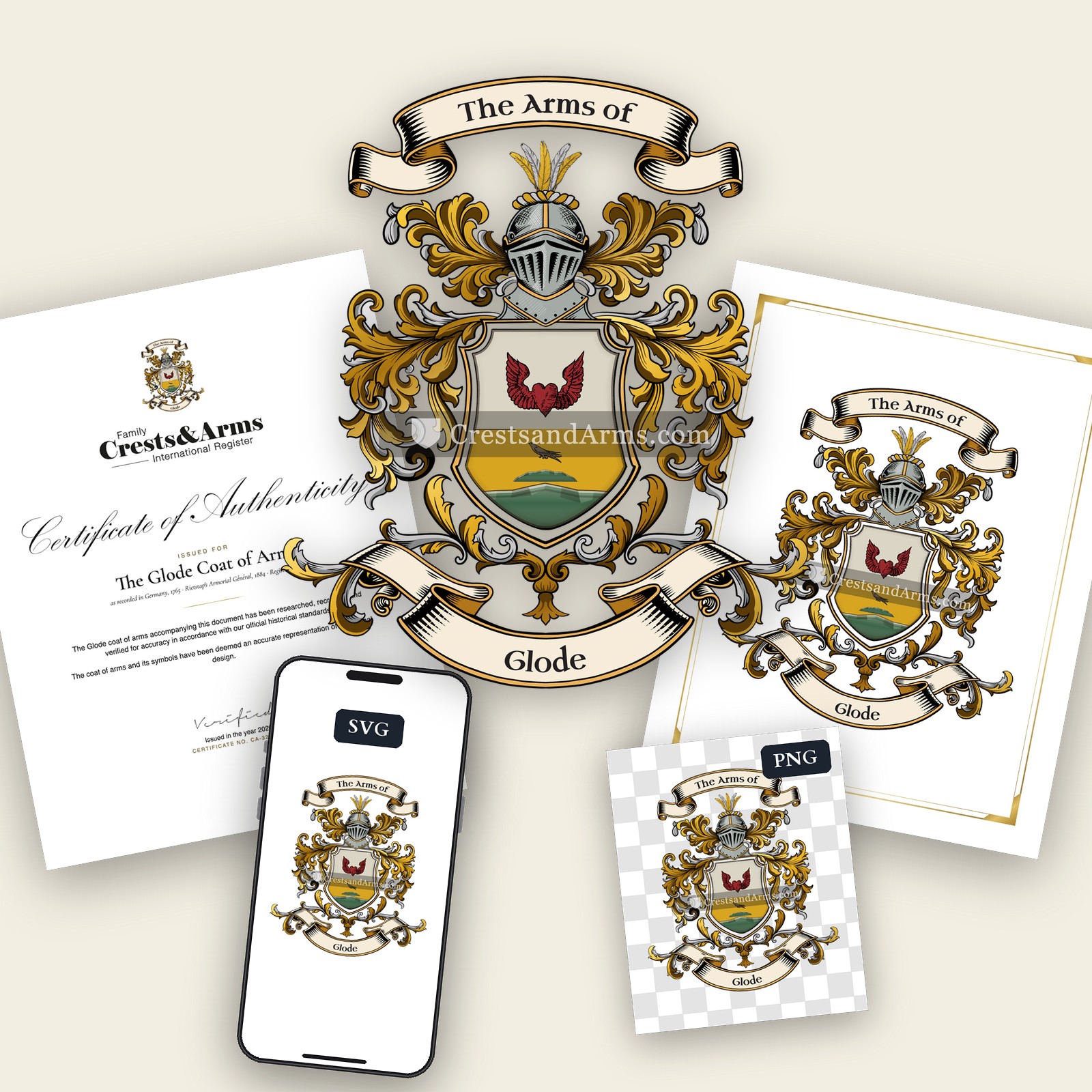 The Glode arms on the coat of arms — digital pack