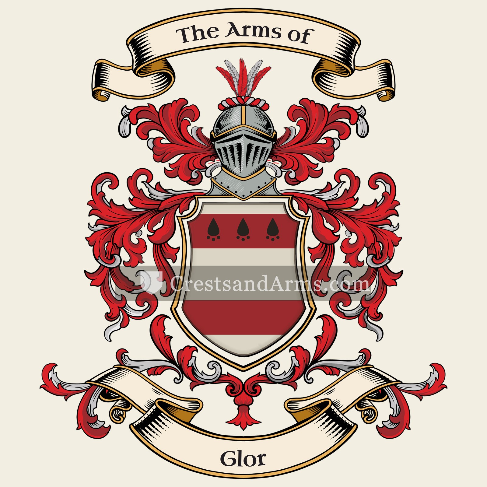 The Glor coat of arms, drawn from the recorded blazon