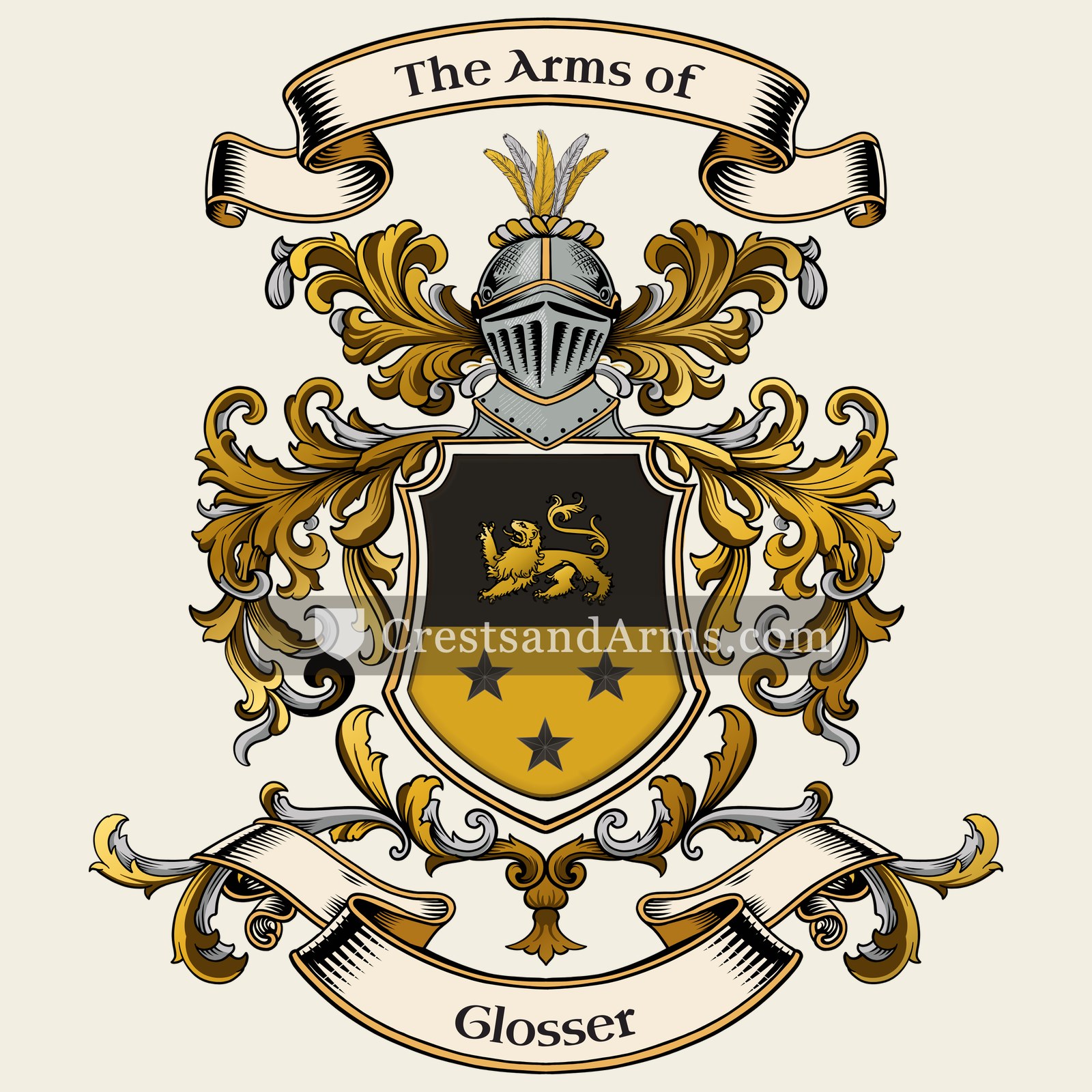 The Glosser coat of arms, drawn from the recorded blazon