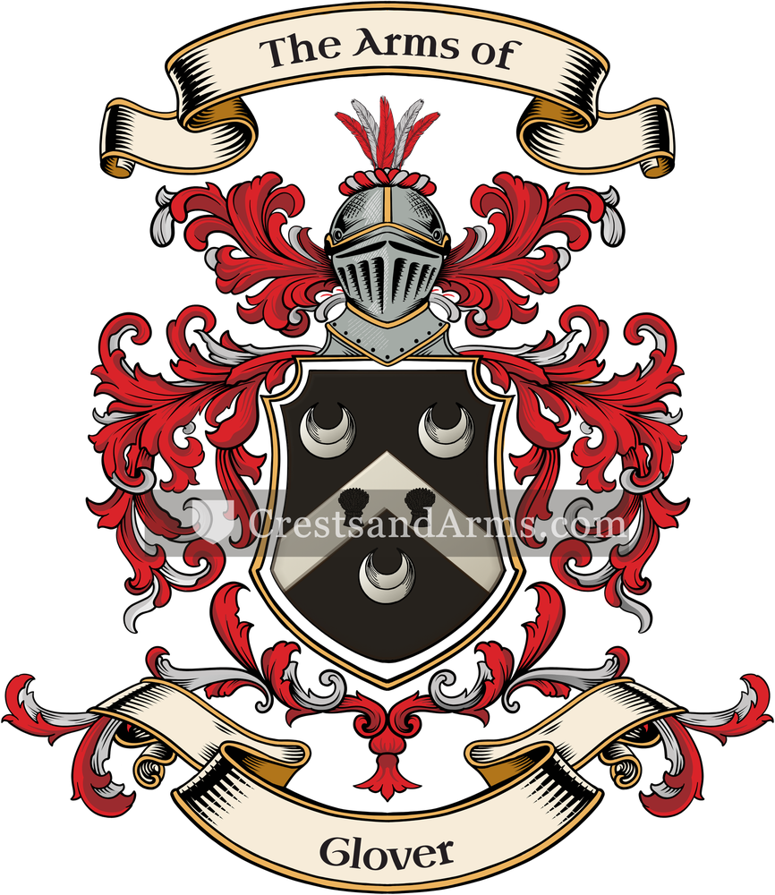 The Glover coat of arms, drawn from the recorded blazon