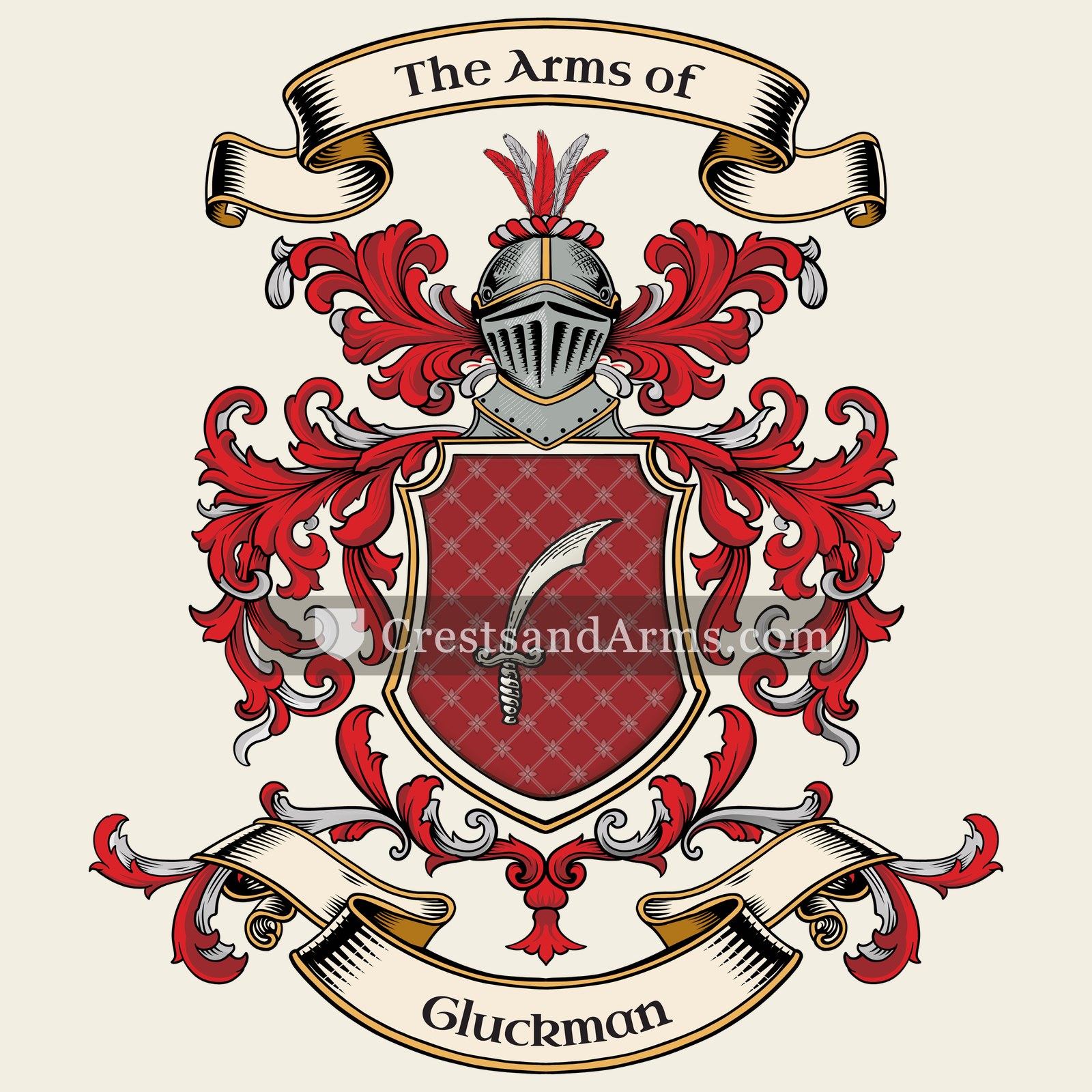 The Gluckman coat of arms, drawn from the recorded blazon