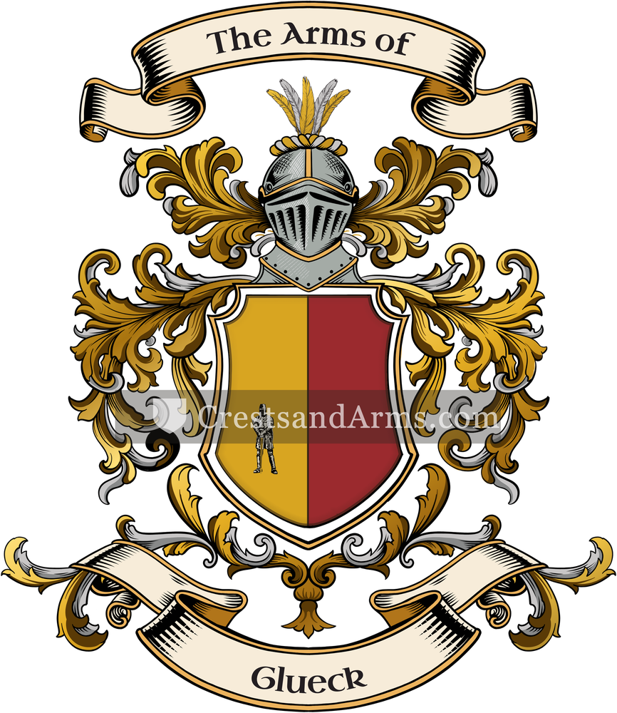 The Glueck coat of arms, drawn from the recorded blazon