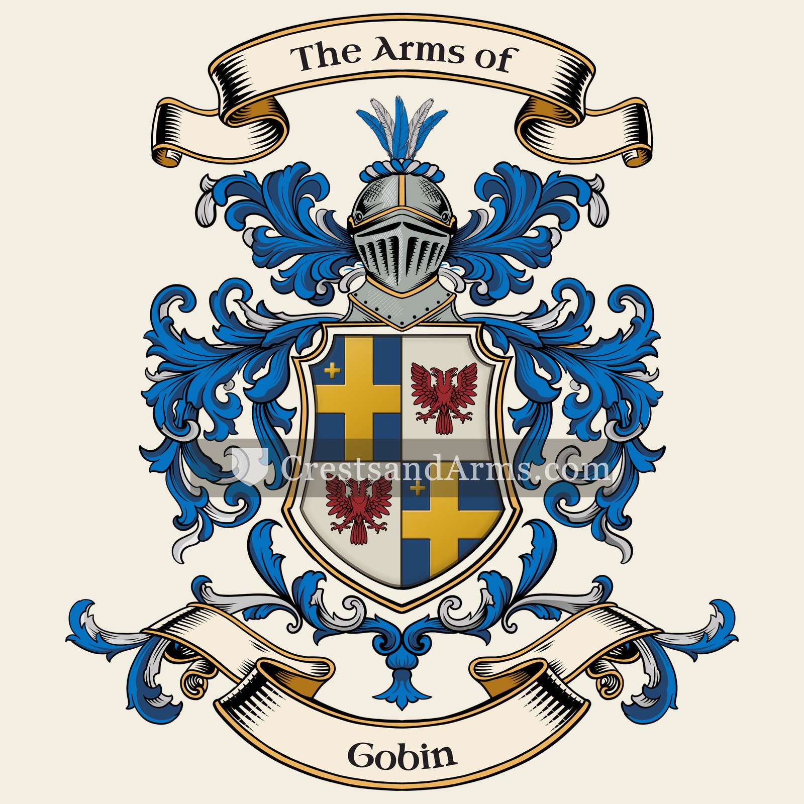 The Gobin coat of arms, drawn from the recorded blazon