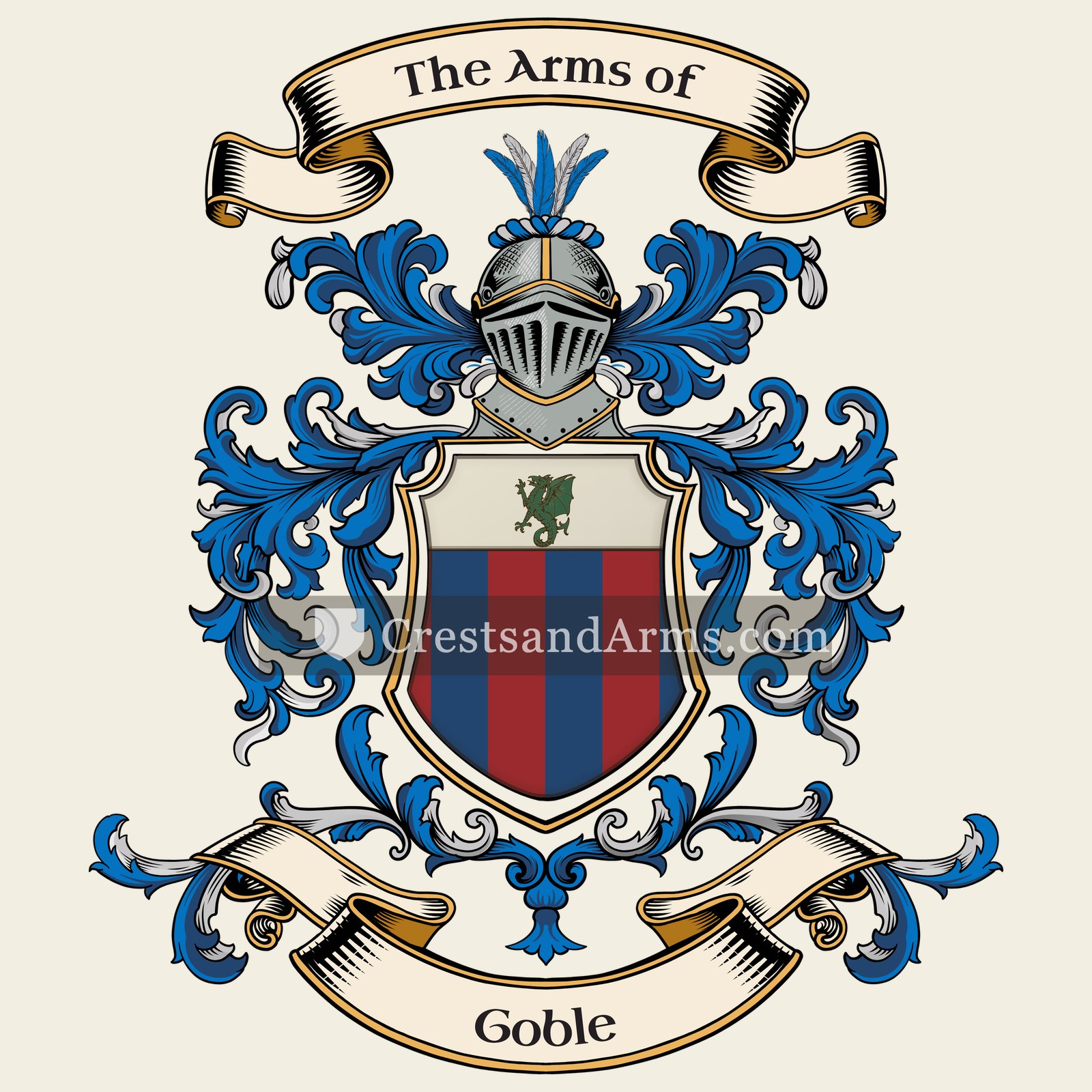 The Goble coat of arms, drawn from the recorded blazon
