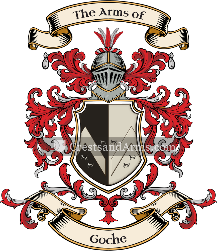 The Goche coat of arms, drawn from the recorded blazon