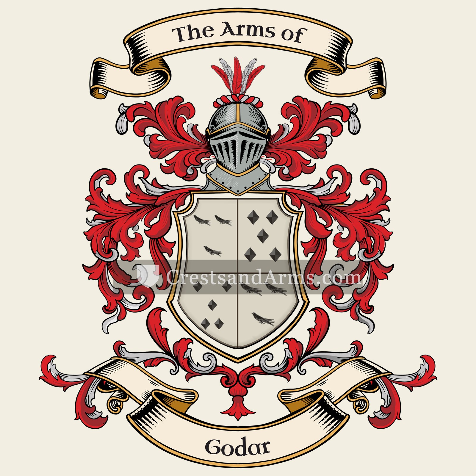 The Godar coat of arms, drawn from the recorded blazon