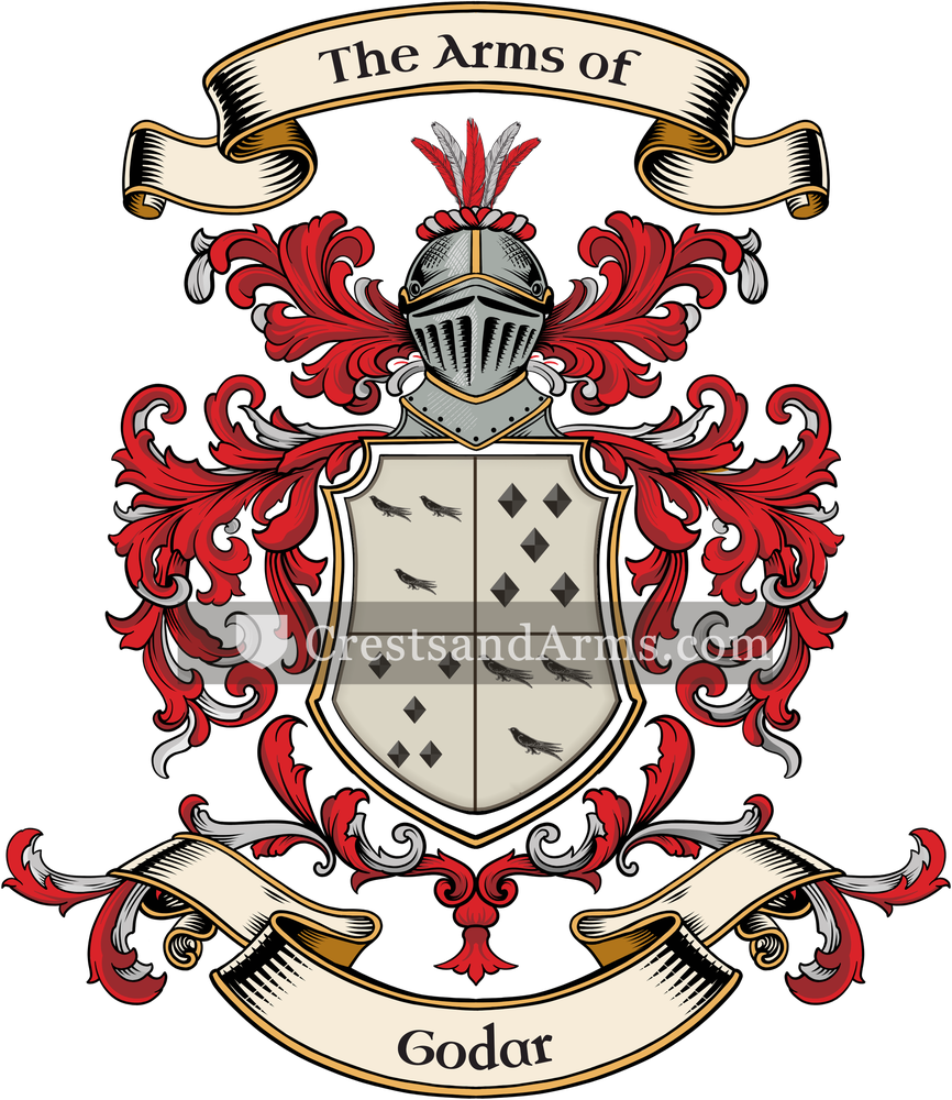 The Godar coat of arms, drawn from the recorded blazon
