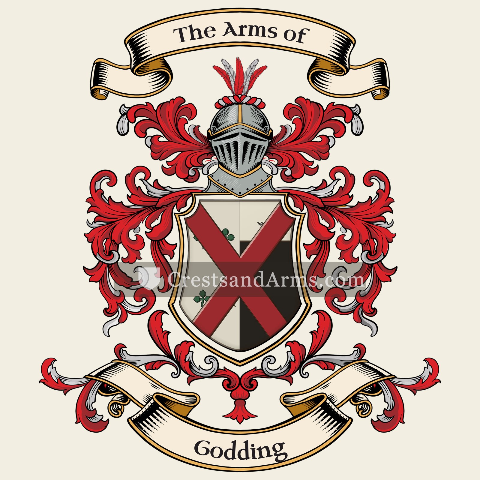 The Godding coat of arms, drawn from the recorded blazon