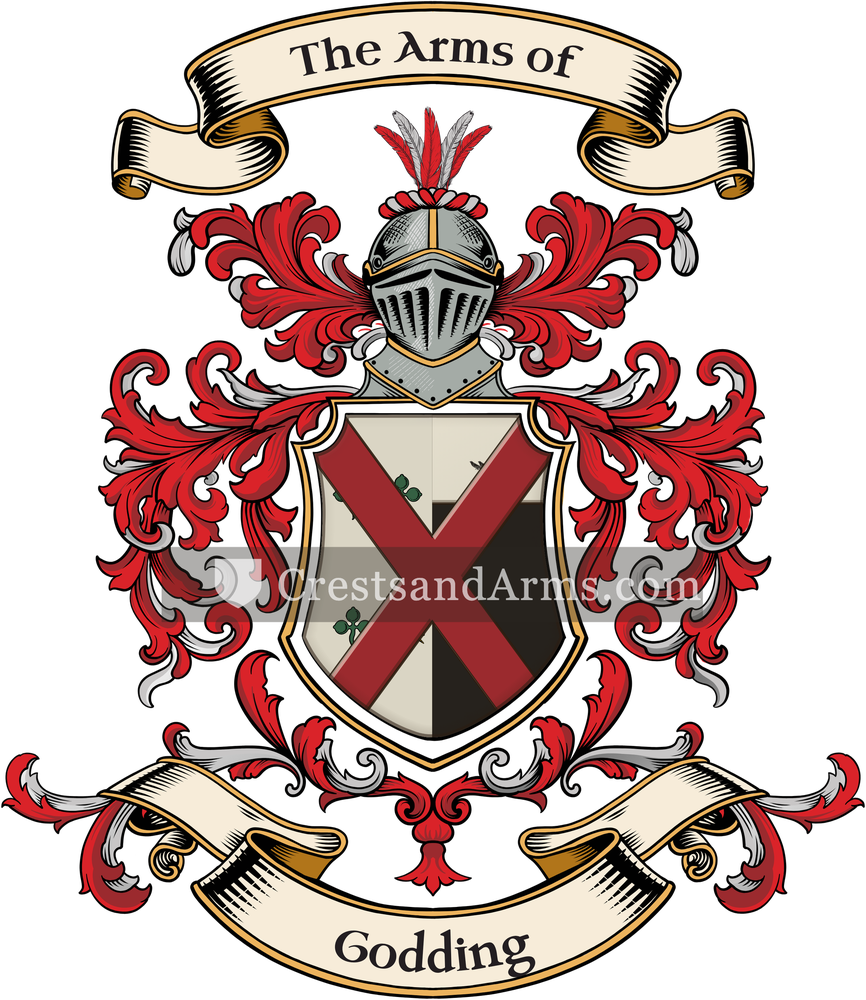 The Godding coat of arms, drawn from the recorded blazon