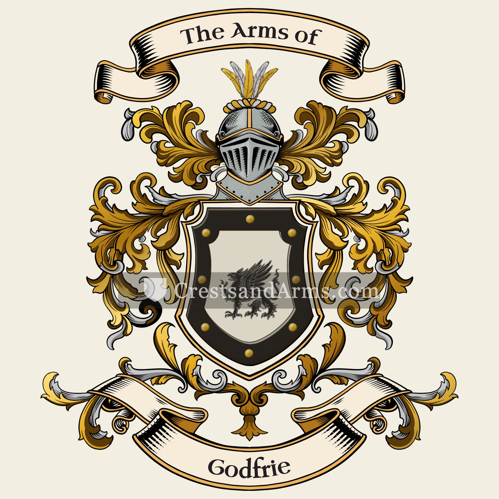 The Godfrie coat of arms, drawn from the recorded blazon