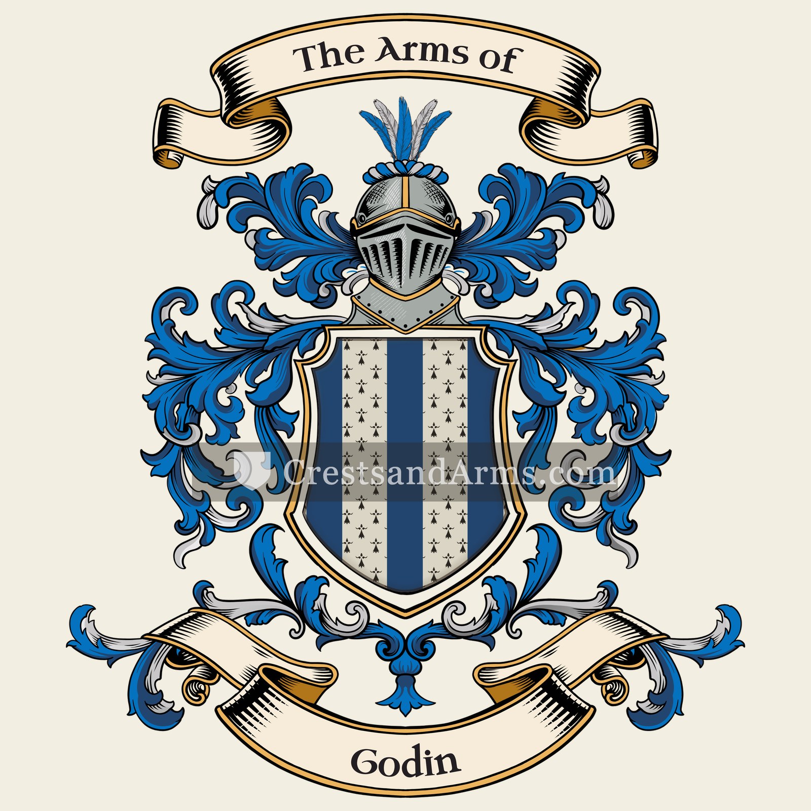 The Godin coat of arms, drawn from the recorded blazon