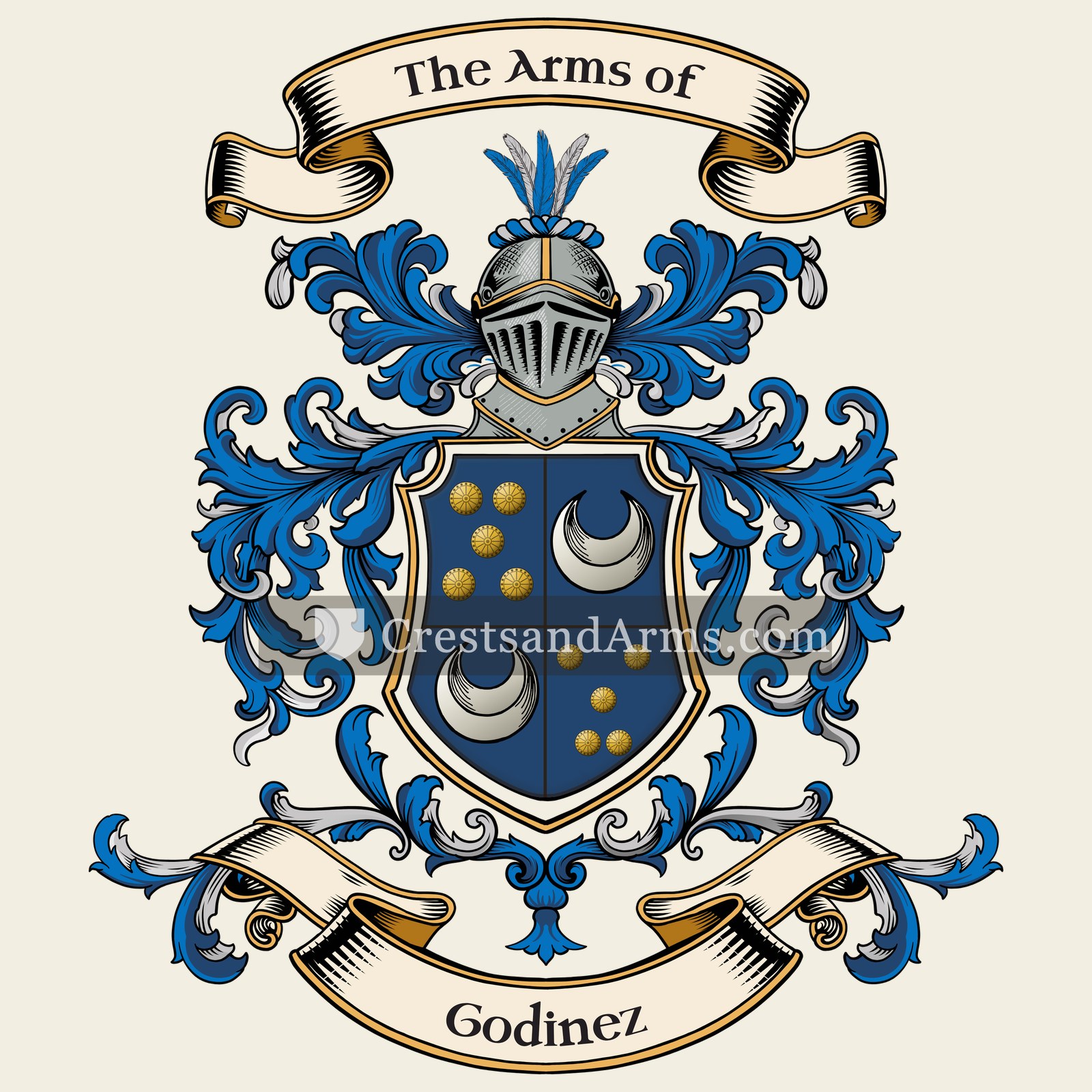 The Godinez coat of arms, drawn from the recorded blazon