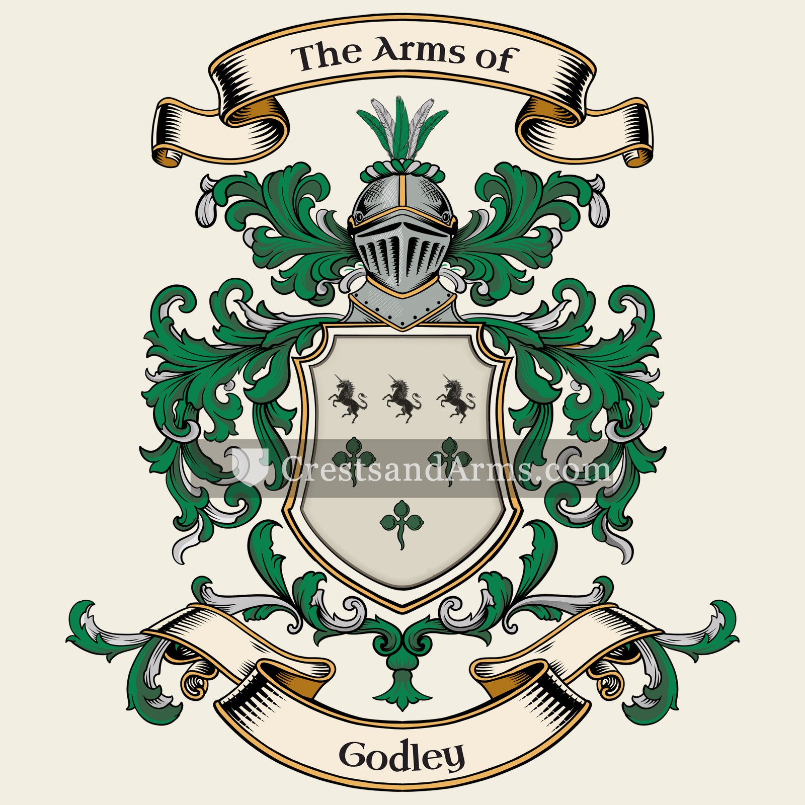 The Godley coat of arms, drawn from the recorded blazon