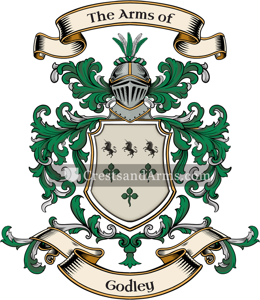 The Godley coat of arms, drawn from the recorded blazon
